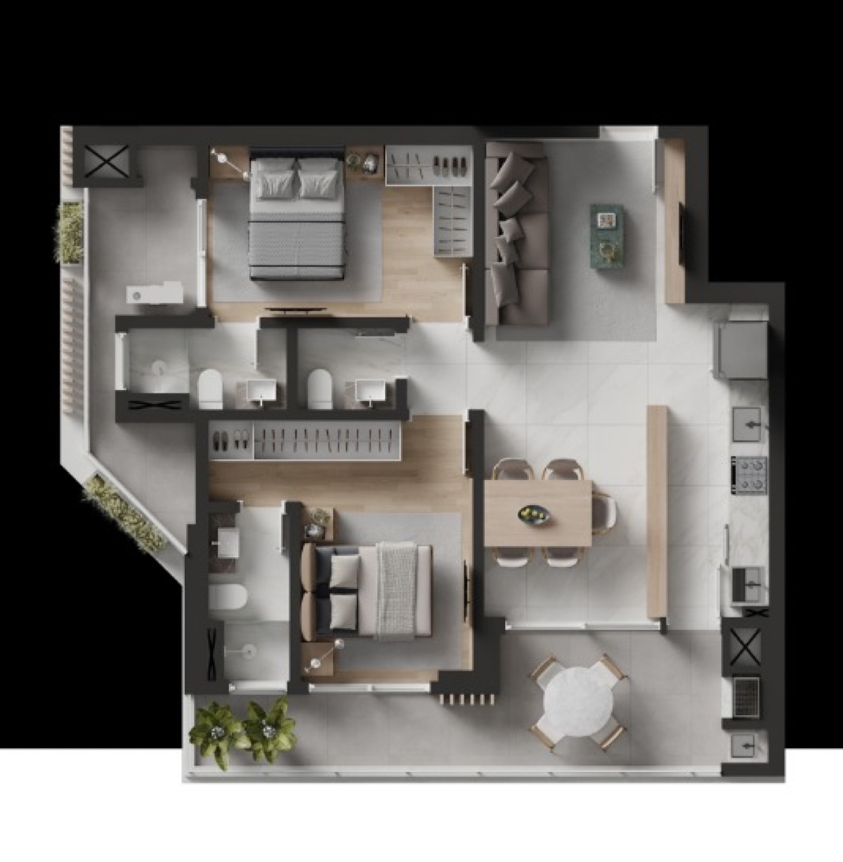 Apartamento 88m² com 2 Suítes no Edifício Torres da Brava na Praia Brava em Itajaí - Planta