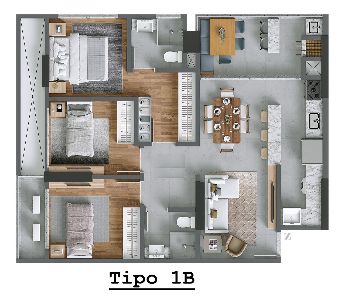 Apartamento 110m² com 3 Dormitórios no Torres da Brava na Praia Brava em Itajaí - Planta