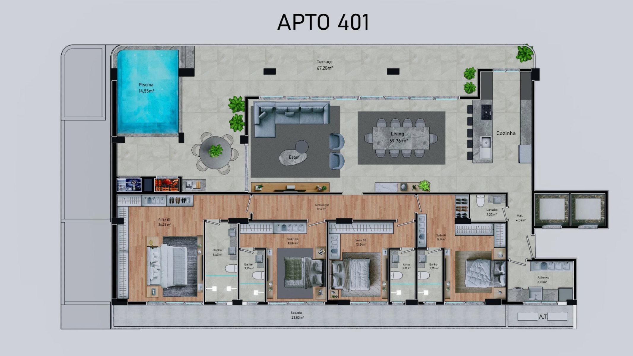 Apartamento com 4 Suítes no Edifício Brava Dreams na Praia Brava em Itajaí - Planta