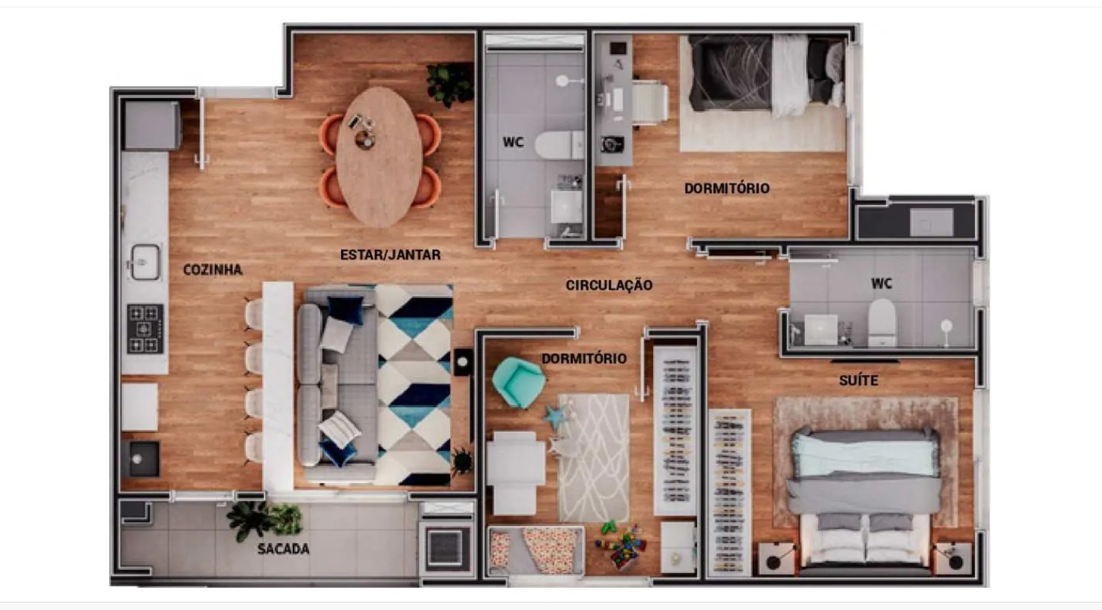 Apartamento 75m² com 3 Dormitórios no Vitta Home Resort no Bairro Fazenda em Itajaí - Planta