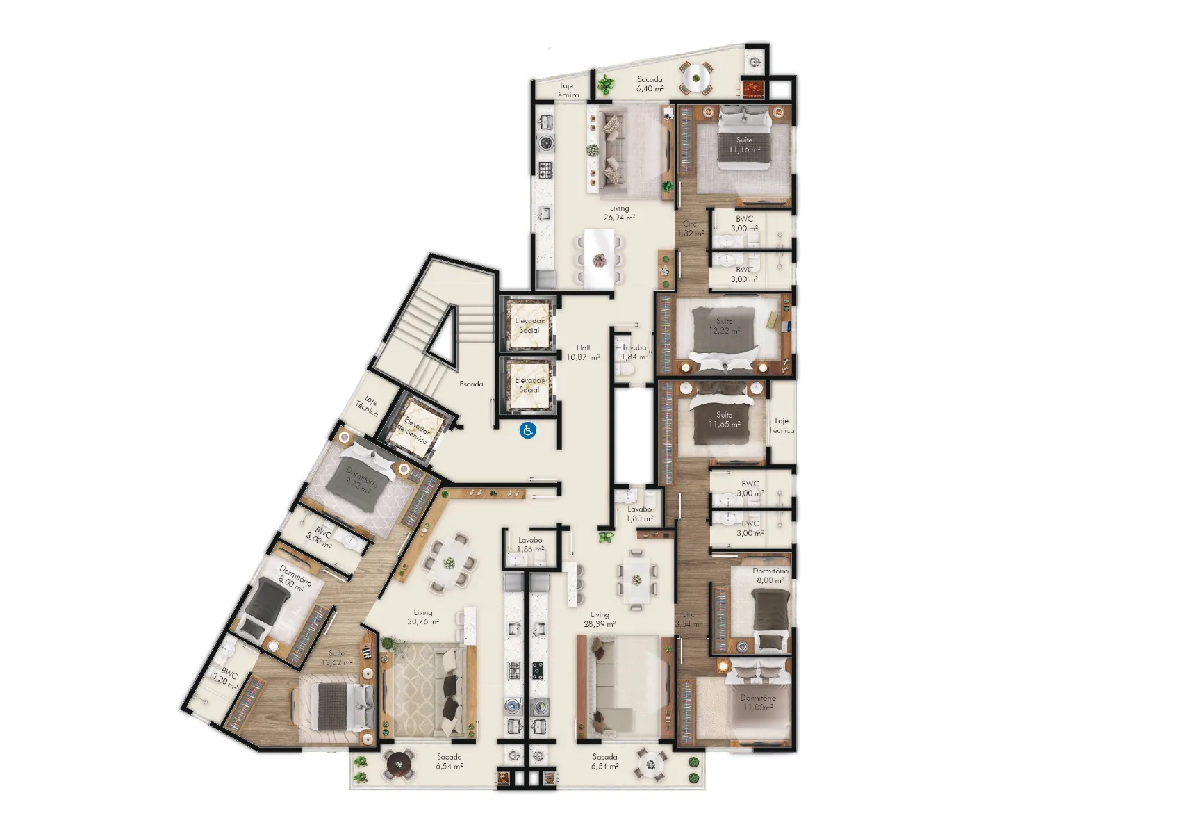 Apartamento com 3 Dormitórios no Edifício One Palace no Bairro Fazenda em Itajaí - Planta