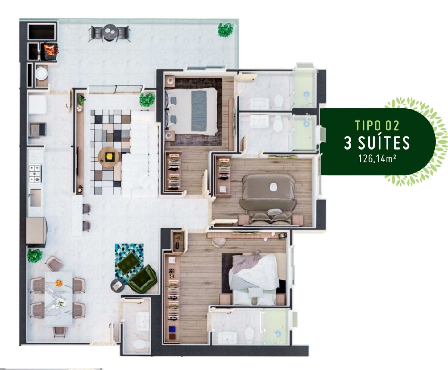 Apartamento com 3 suítes Reserva do Arvoredo em Balneário Perequê Porto Belo - Planta