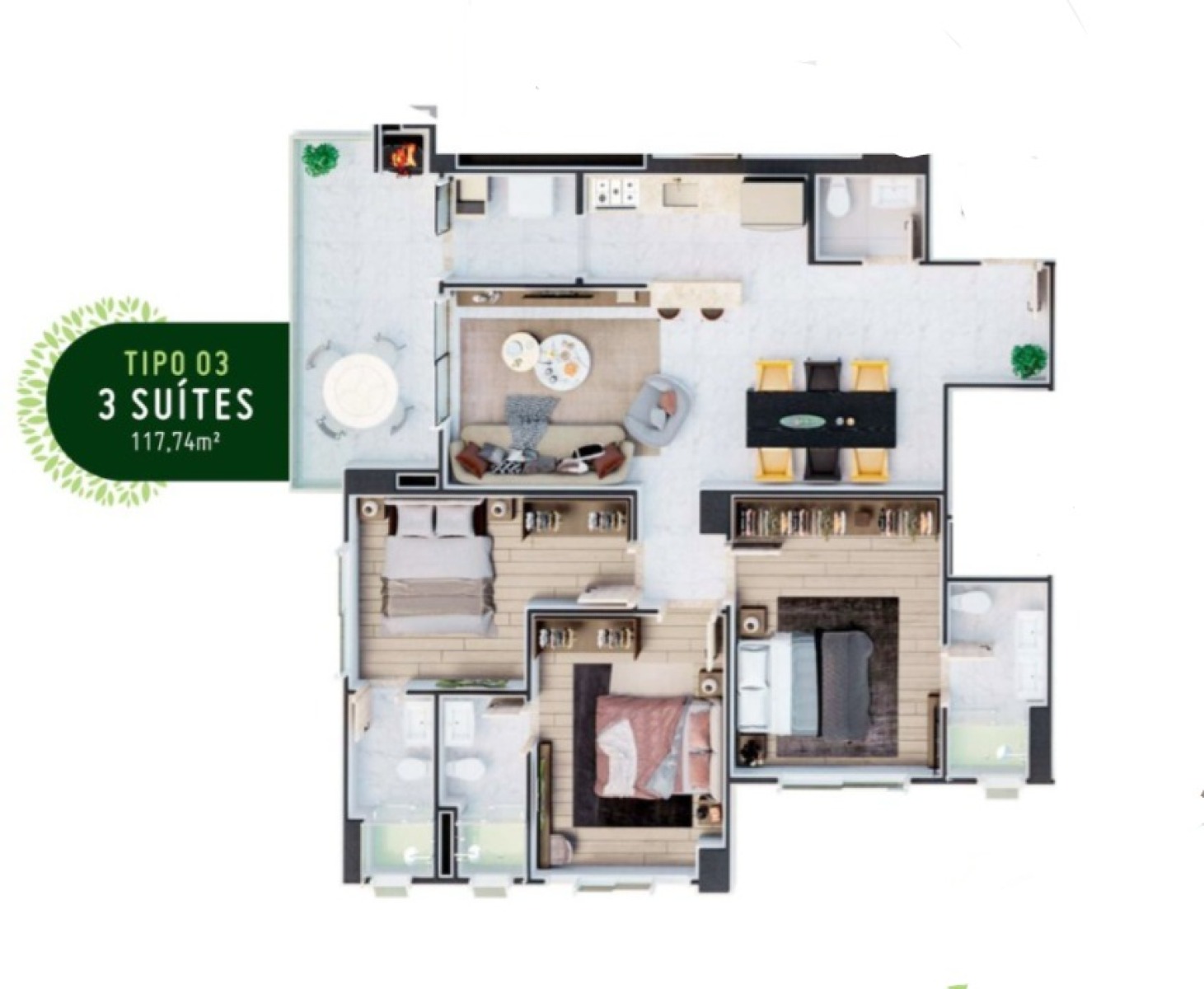 Apartamento com 3 Suítes no Edifício Reserva do Arvoredo em Porto Belo - Planta