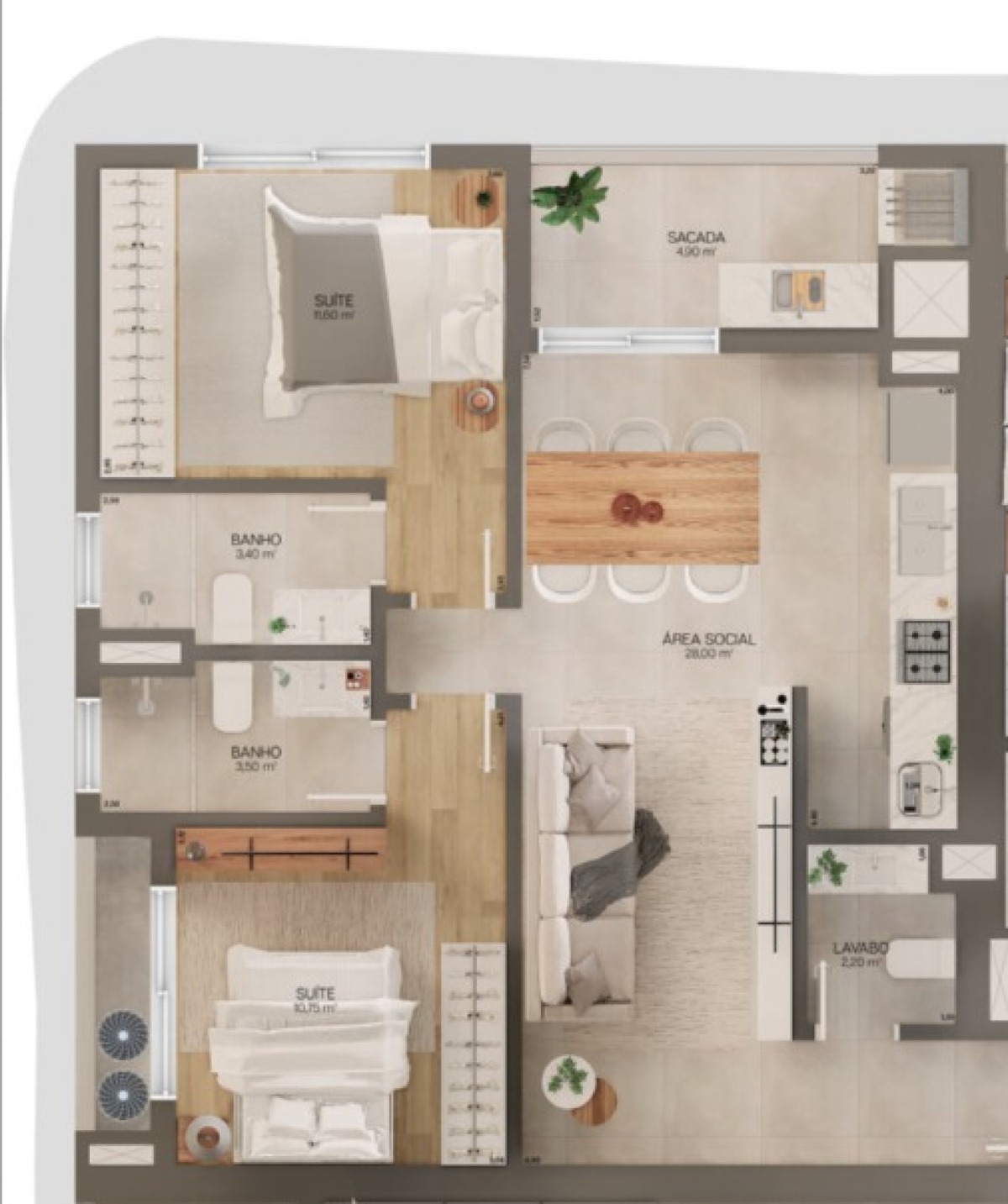 Apartamento 80m² com 2 Suítes no Lagom Perequê em Porto Belo - Planta