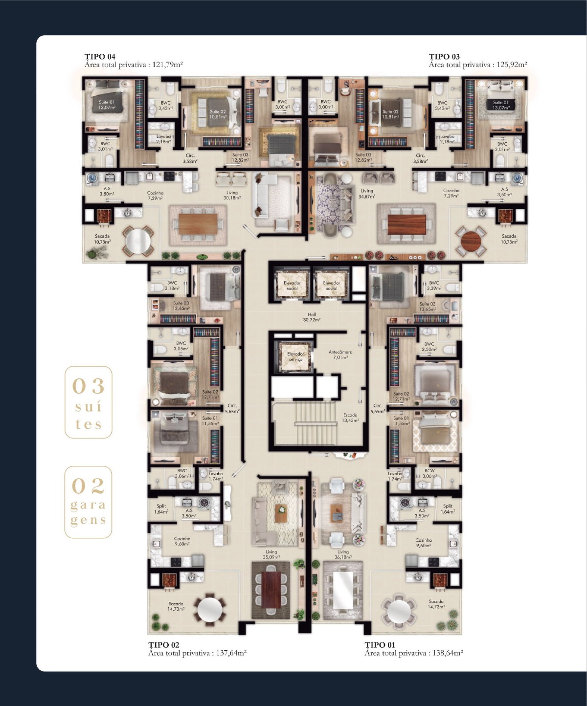 Apartamento 125m² com 3 Suítes no Edifício Soltero em Balneário Perequê, Porto Belo - Planta
