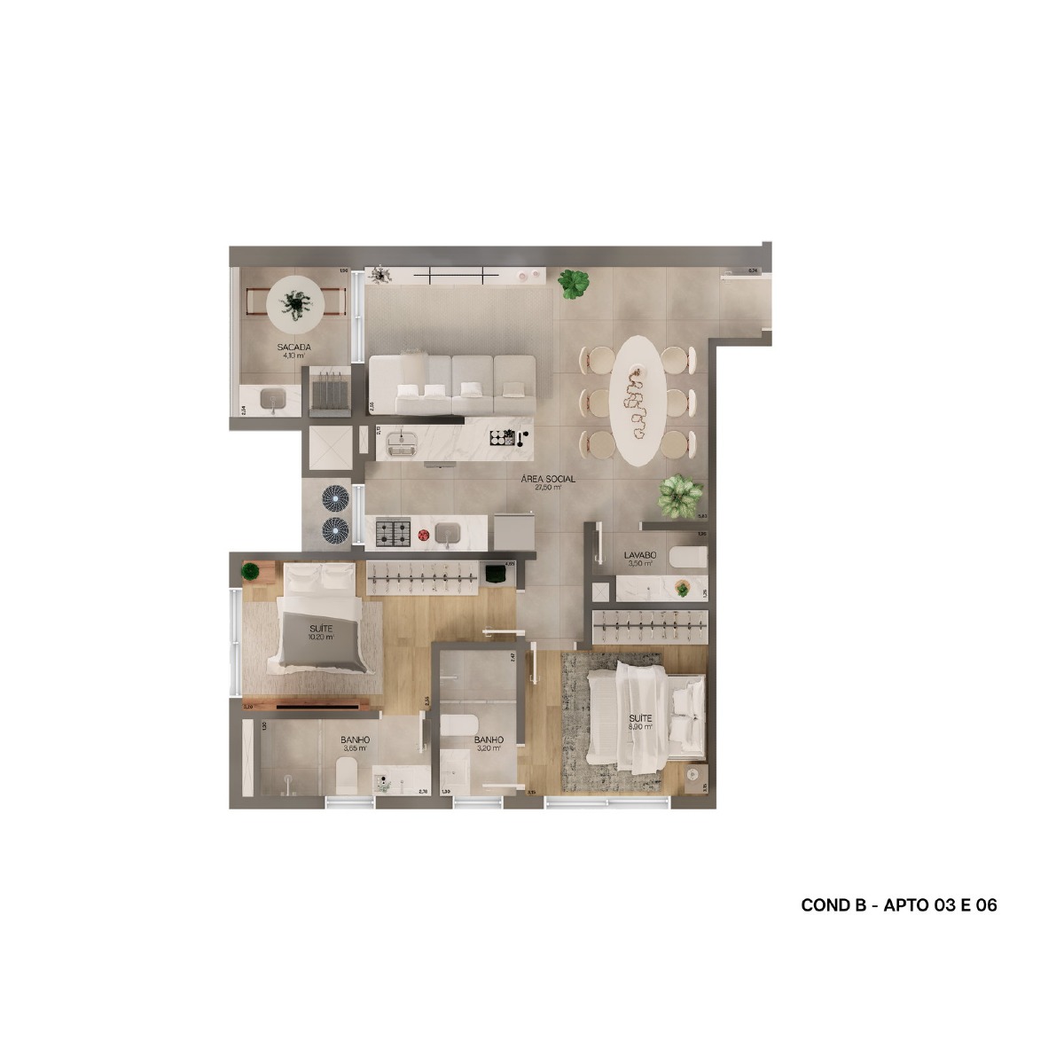 Apartamento com 2 Suítes no Lagom Perequê em Porto Belo com 74m² - Planta