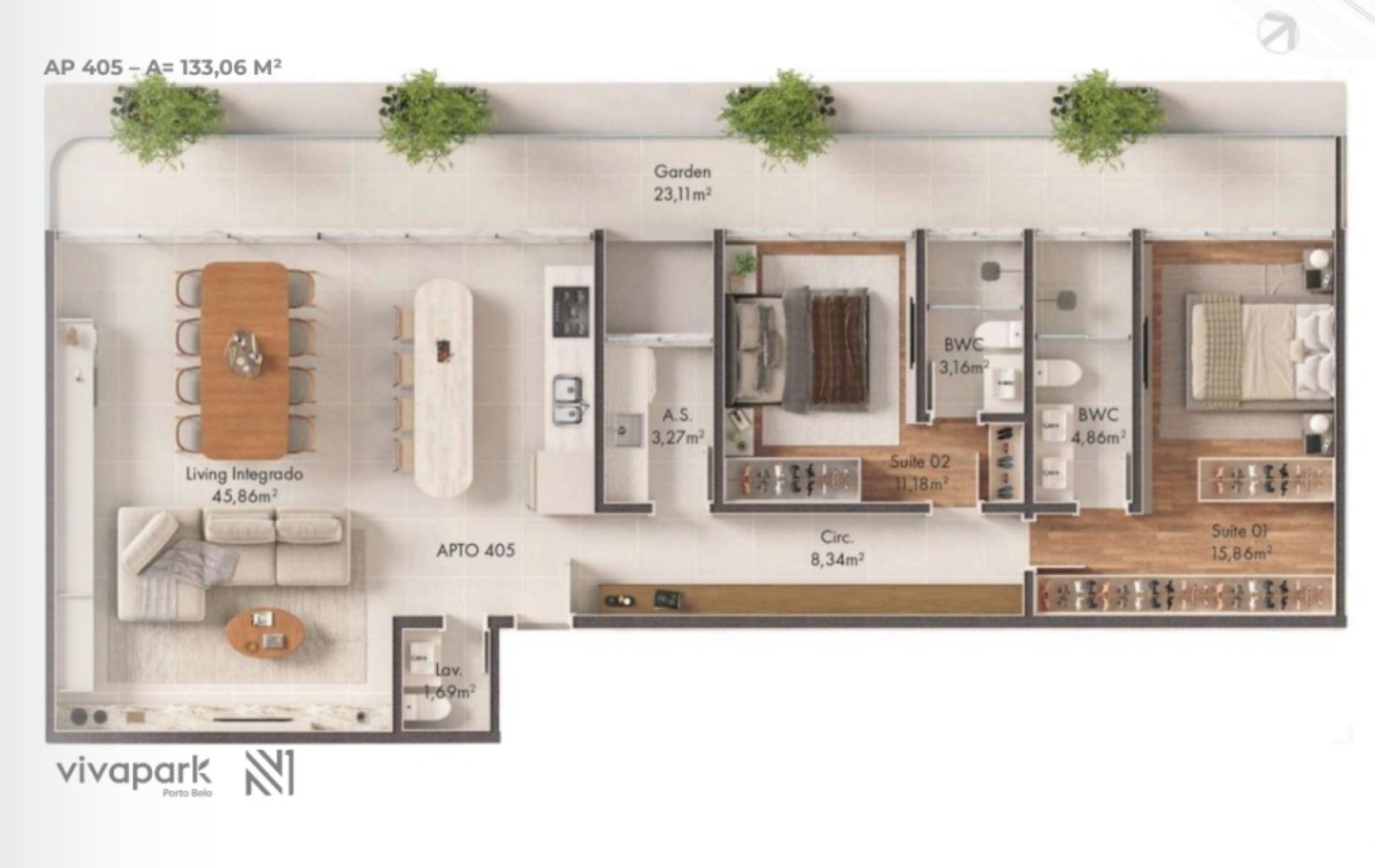 Apartamento Garden com 3 quartos no Vision Home Club no Jardim Dourado em Porto Belo - Planta