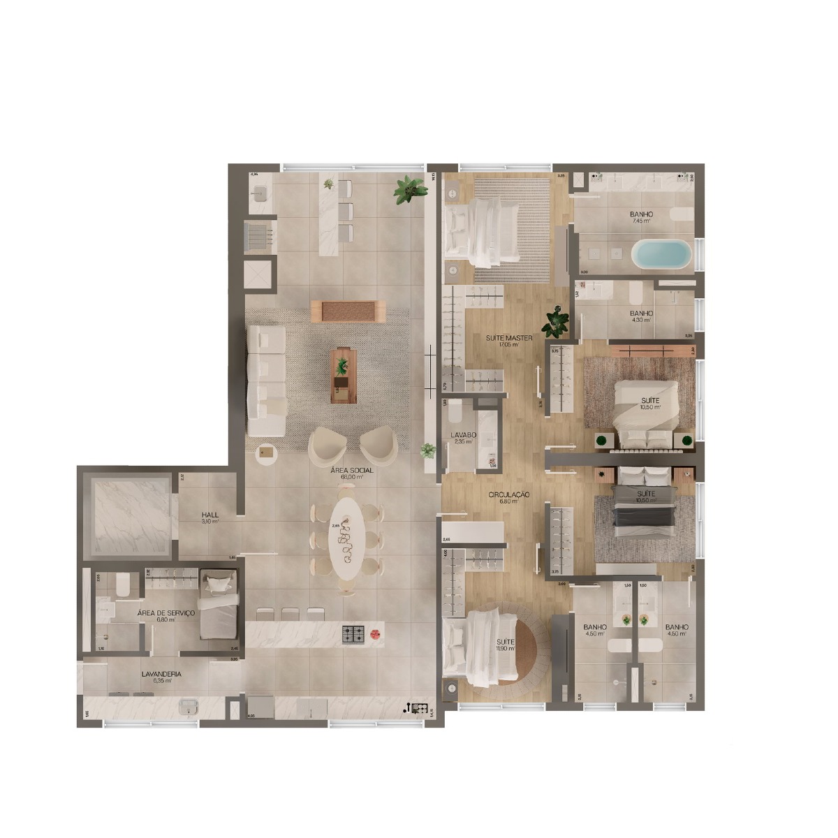 Apartamento 198m² com 4 Suítes no Lagom Perequê em Porto Belo - Planta