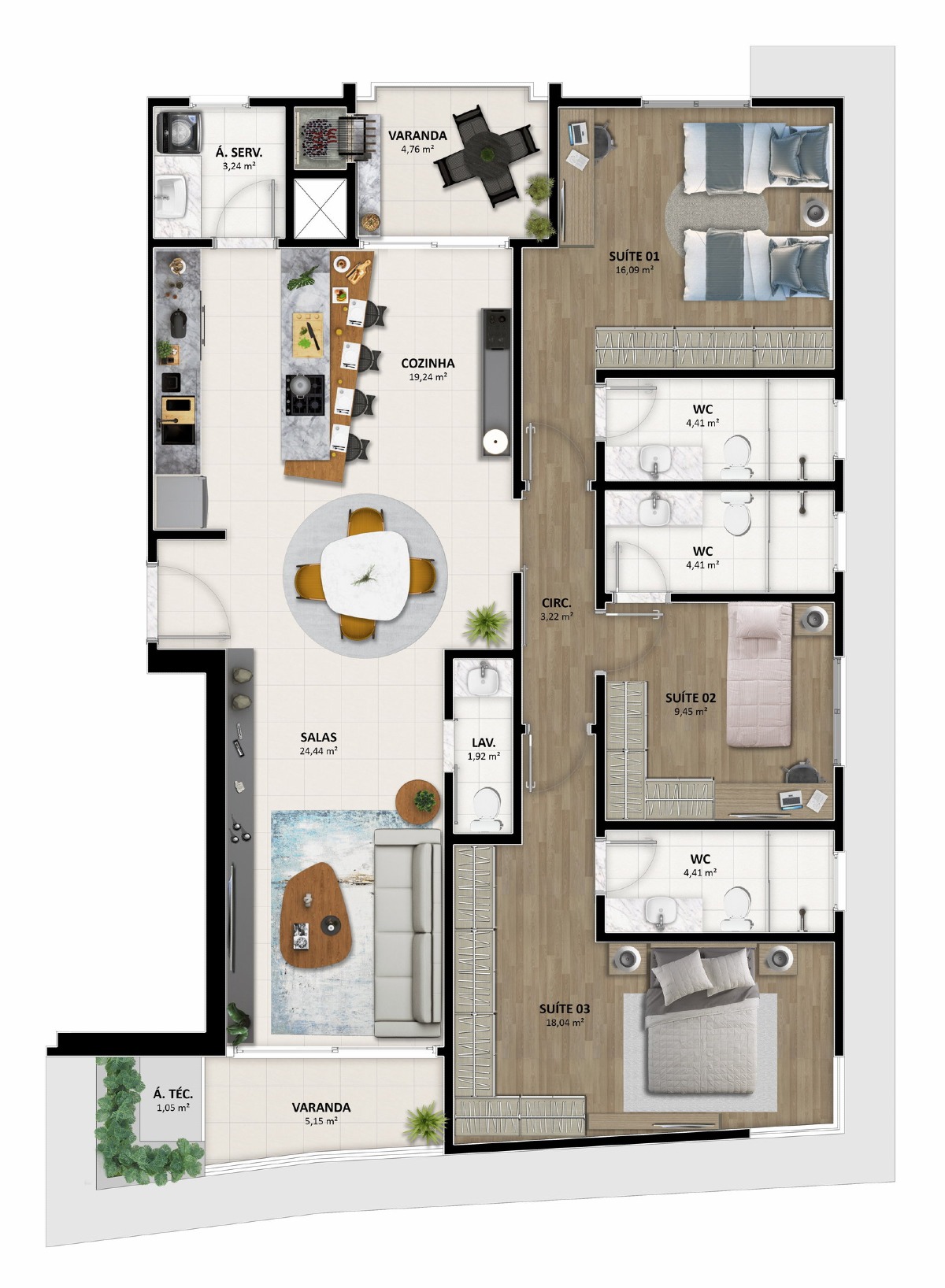 Apartamento 136m² com 3 Suítes no Porto Belo Tower no Vila Nova em Porto Belo - Planta