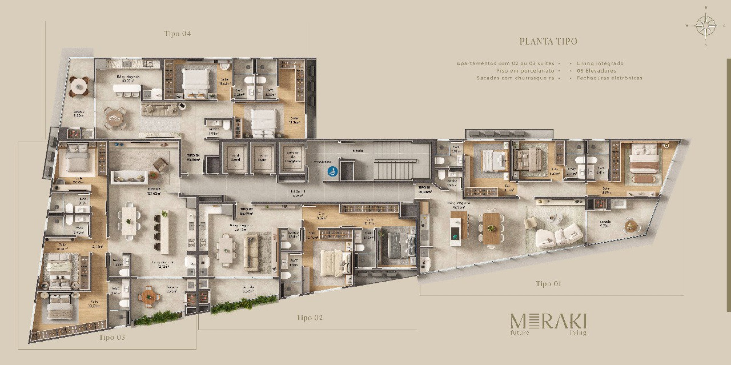 Apartamento 121m² com 3 Suítes no Edifício Meraki em Balneário Perequê, Porto Belo - Planta