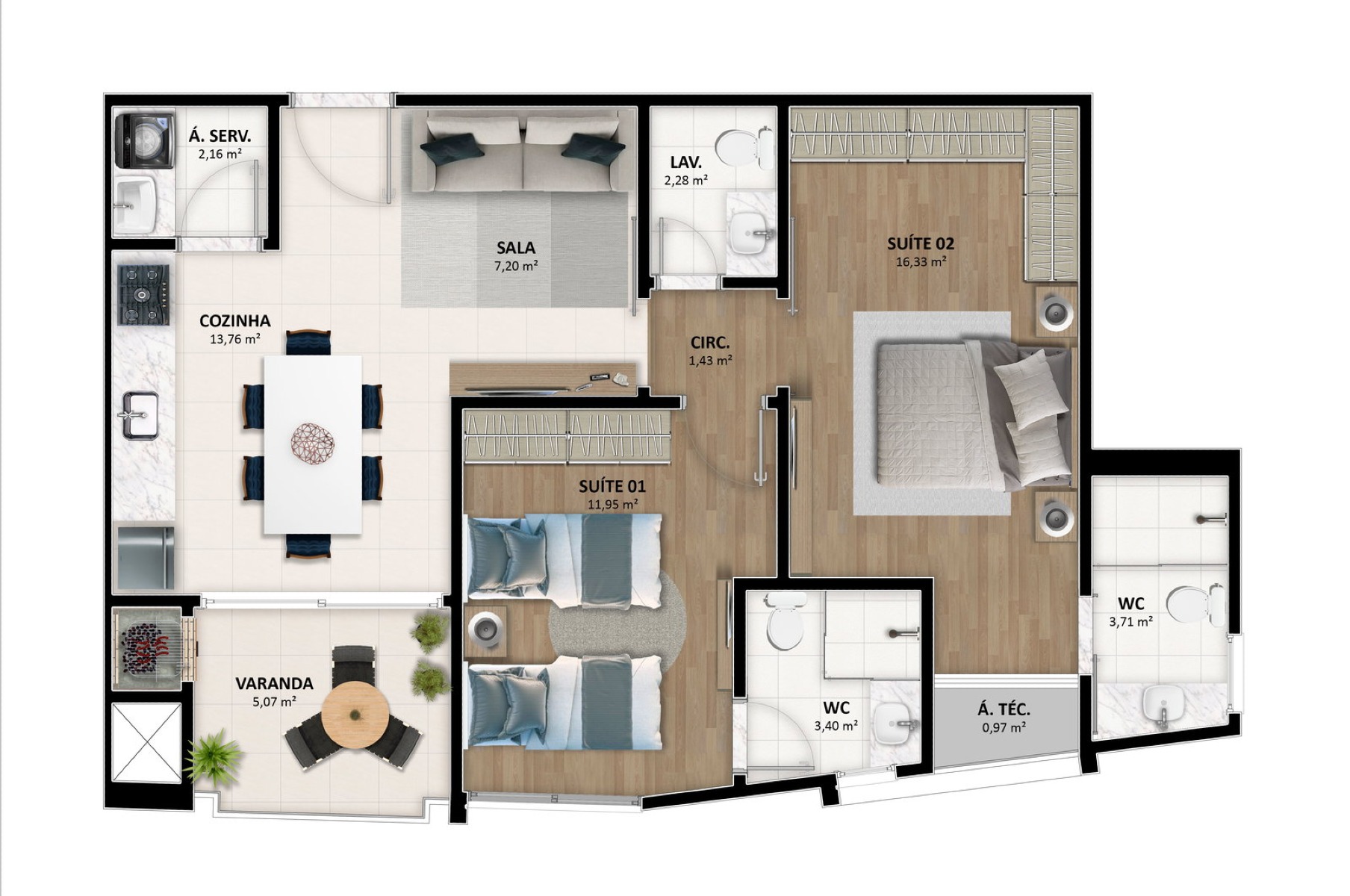 Apartamento 92m² com 2 Suítes no Porto Belo Tower no Vila Nova em Porto Belo - Planta