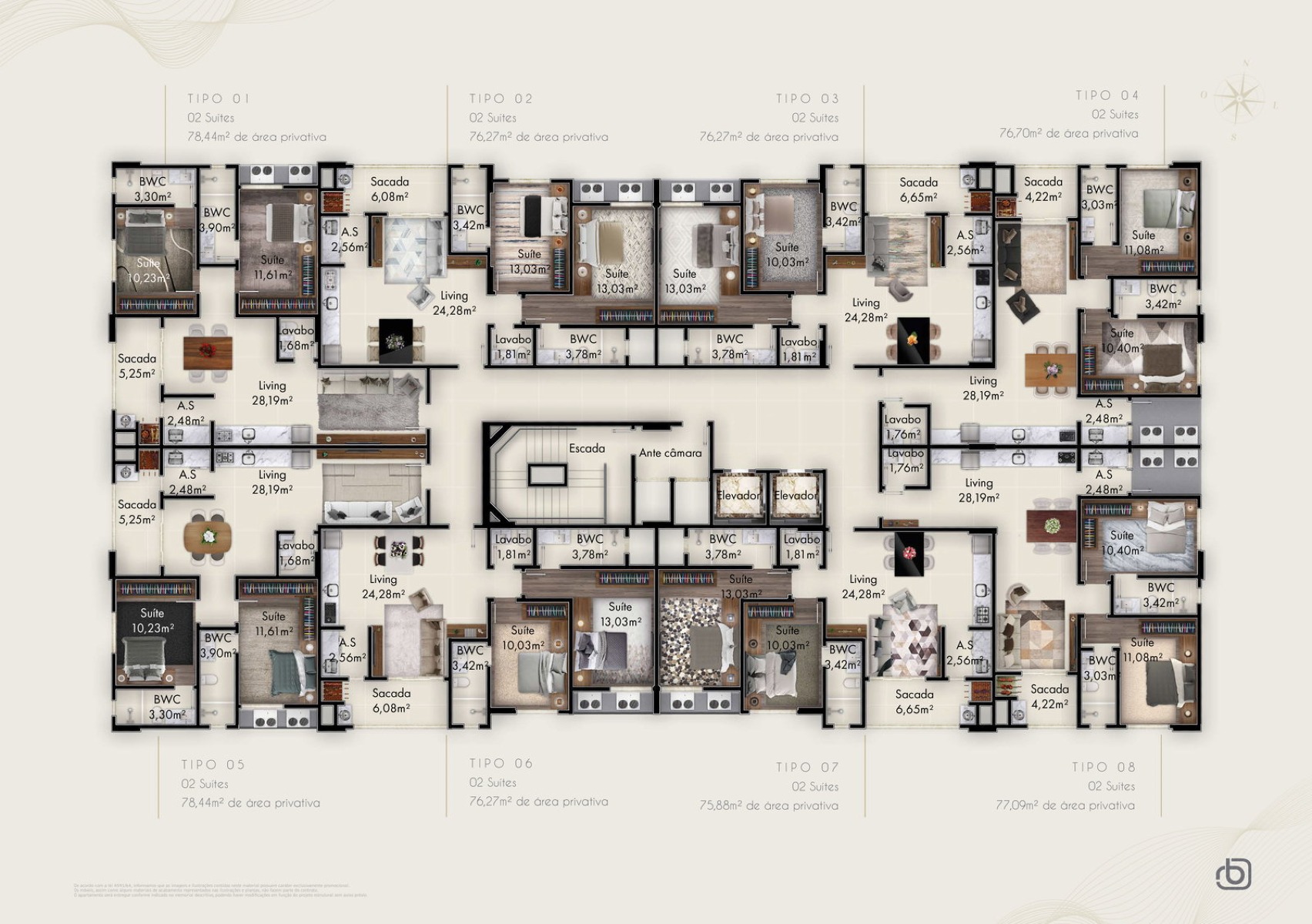 Apartamento com 2 Suítes no Edifício Clara Palace em Balneário Perequê no Porto Belo - Planta