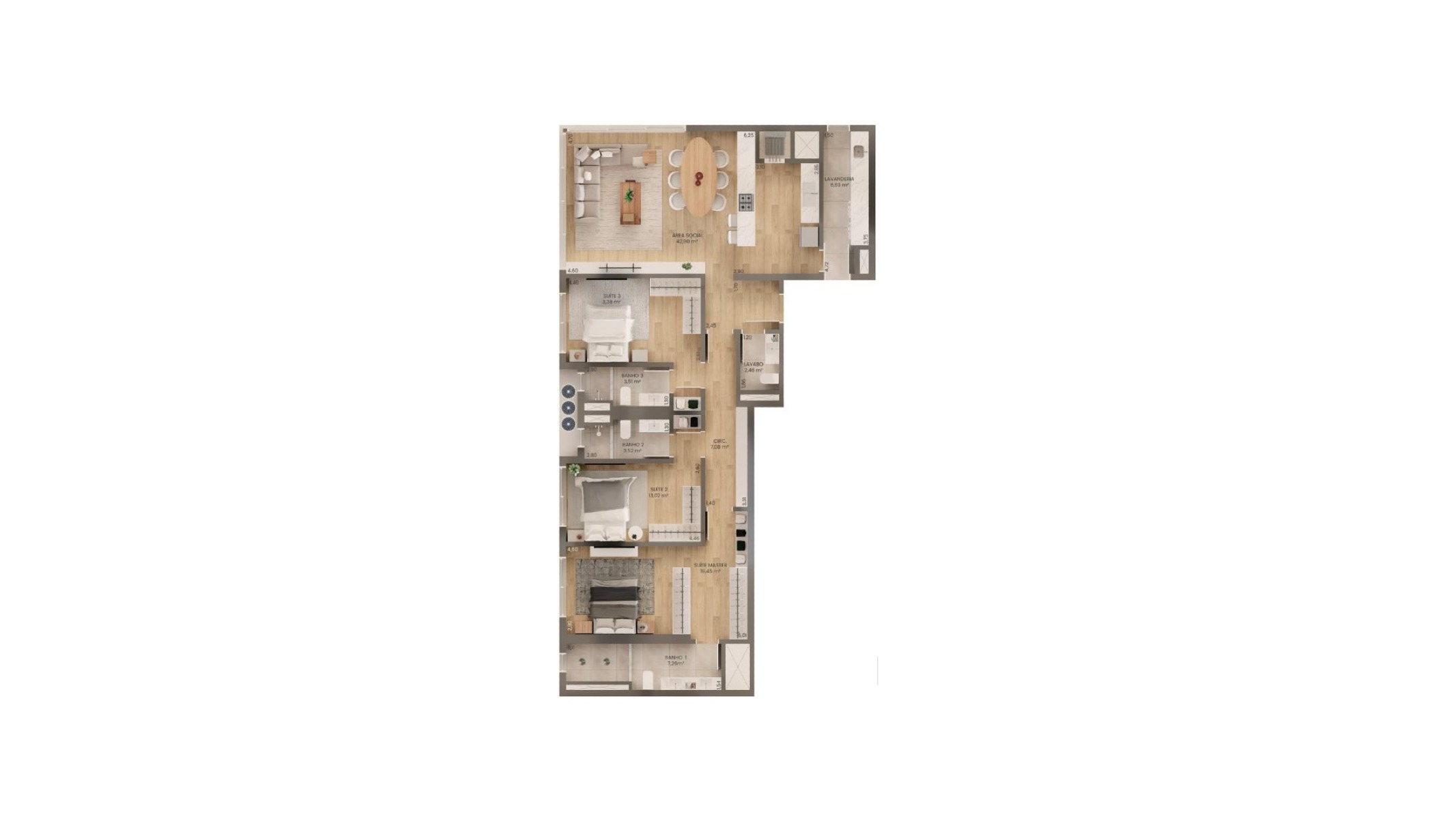 Apartamento 113m² com 3 Suítes no Lagom Perequê em Porto Belo - Planta