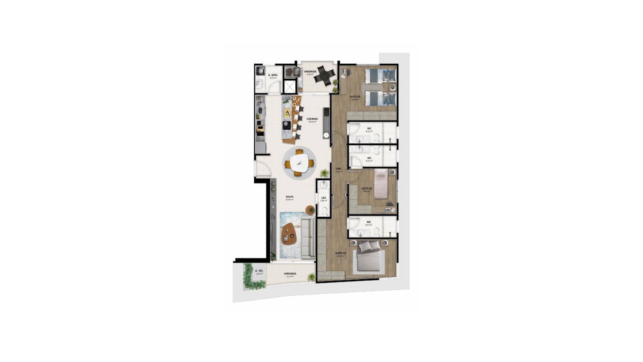 Apartamento 136m² com 3 Suítes no Porto Belo Tower em Porto Belo - Planta