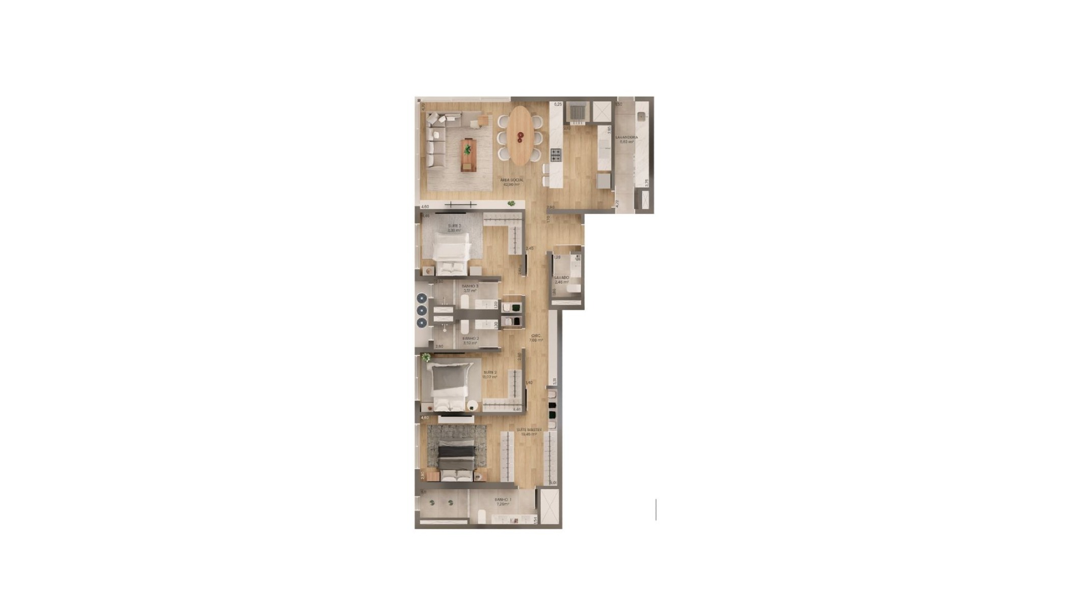 Apartamento 169m² com 3 Suítes no Lagom Perequê em Porto Belo - Planta