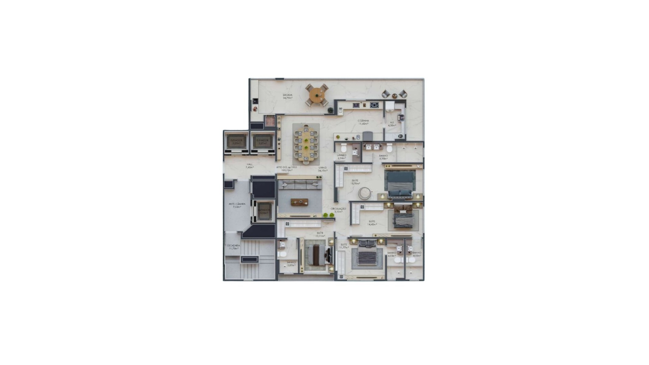 Apartamento com 4 suítes Residencial Summit Tower na Meia Praia em Itapema - Planta