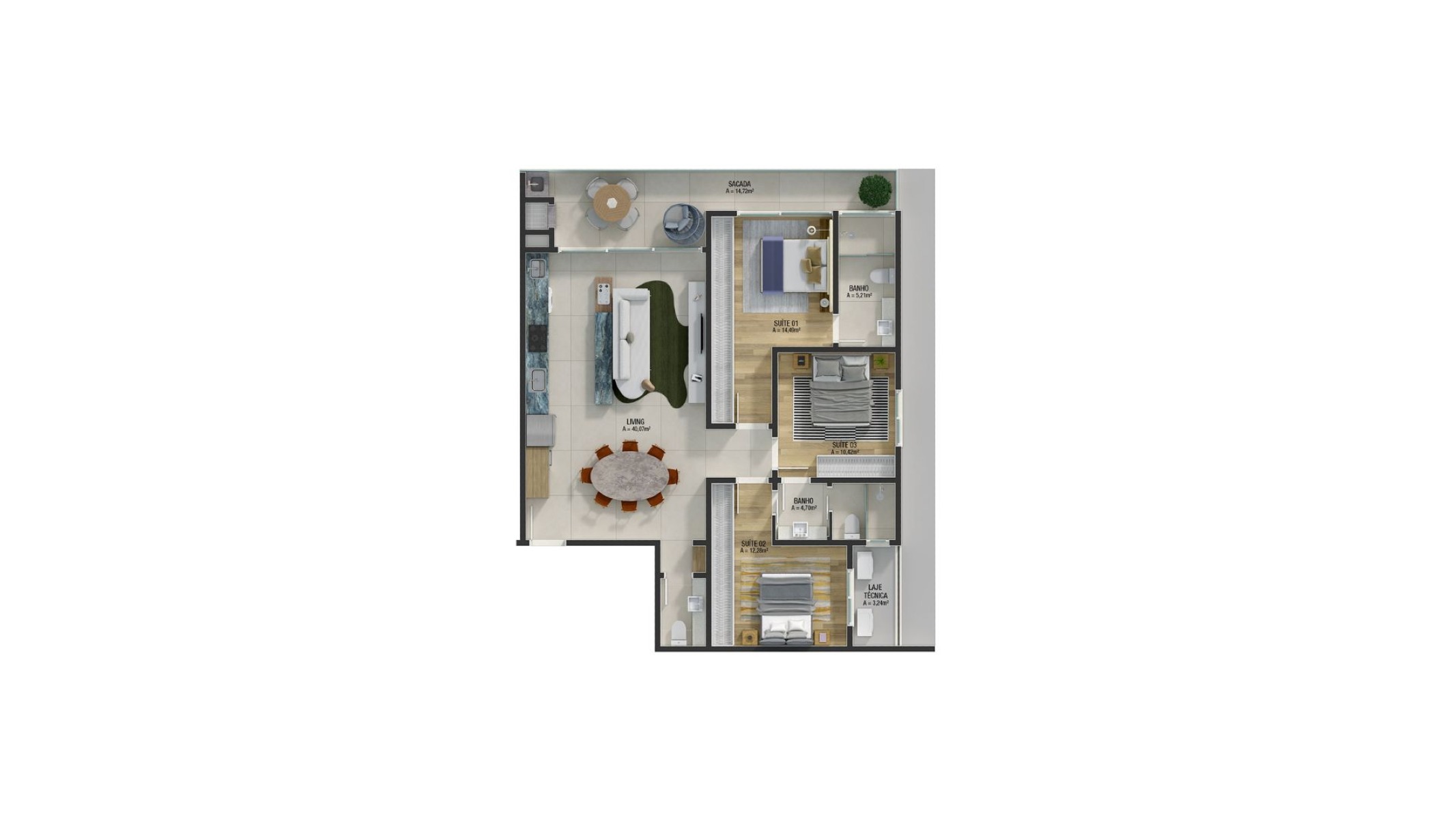 Apartamento 121m² com 3 Dormitórios no Brava Ocean na Praia Brava em Itajaí - Planta