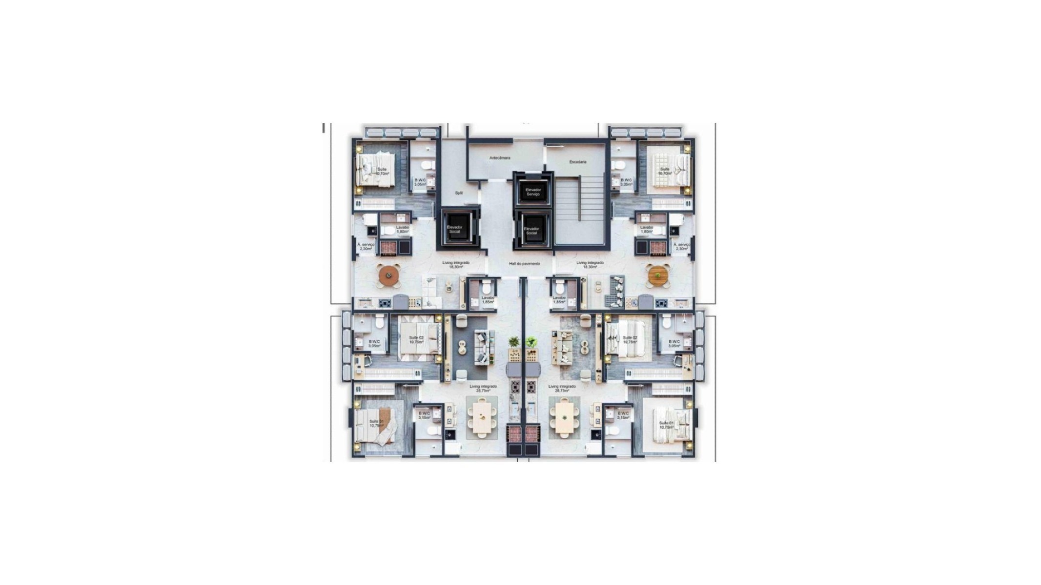 Flat com 1 suíte no Firenze Tower em Balneário Perequê, Porto Belo - Planta