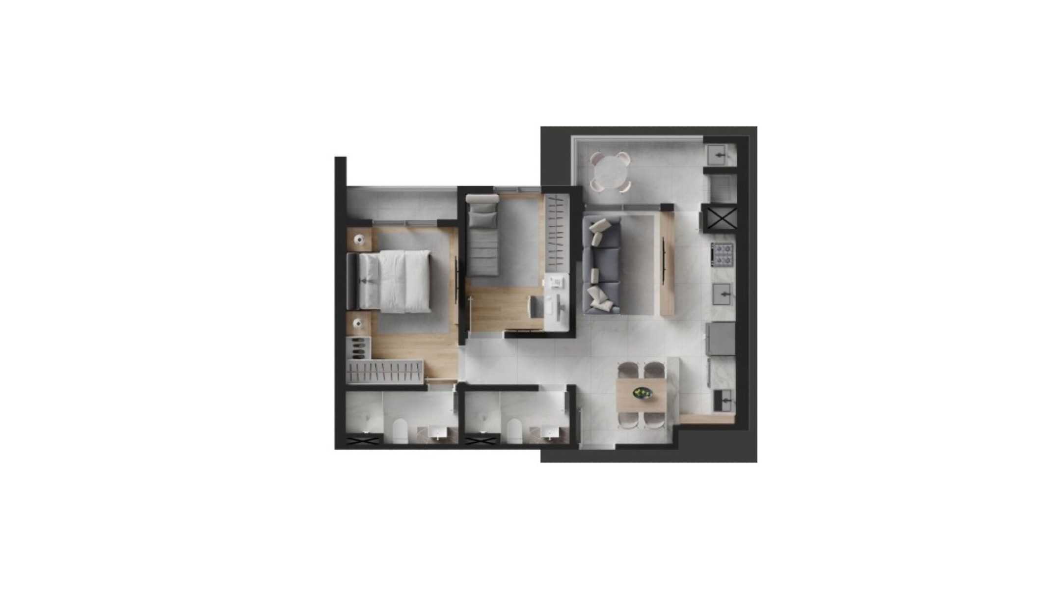 Apartamento com  2 dormitórios, 1 suíte no Edifício Habitah na Praia Brava, Itajaí - Planta