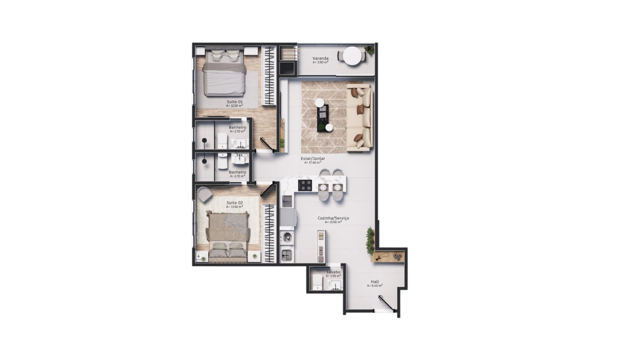 Apartamento com 2 Suítes no Edifício Paganini Tower no Centro de Balneário Camboriú - Planta