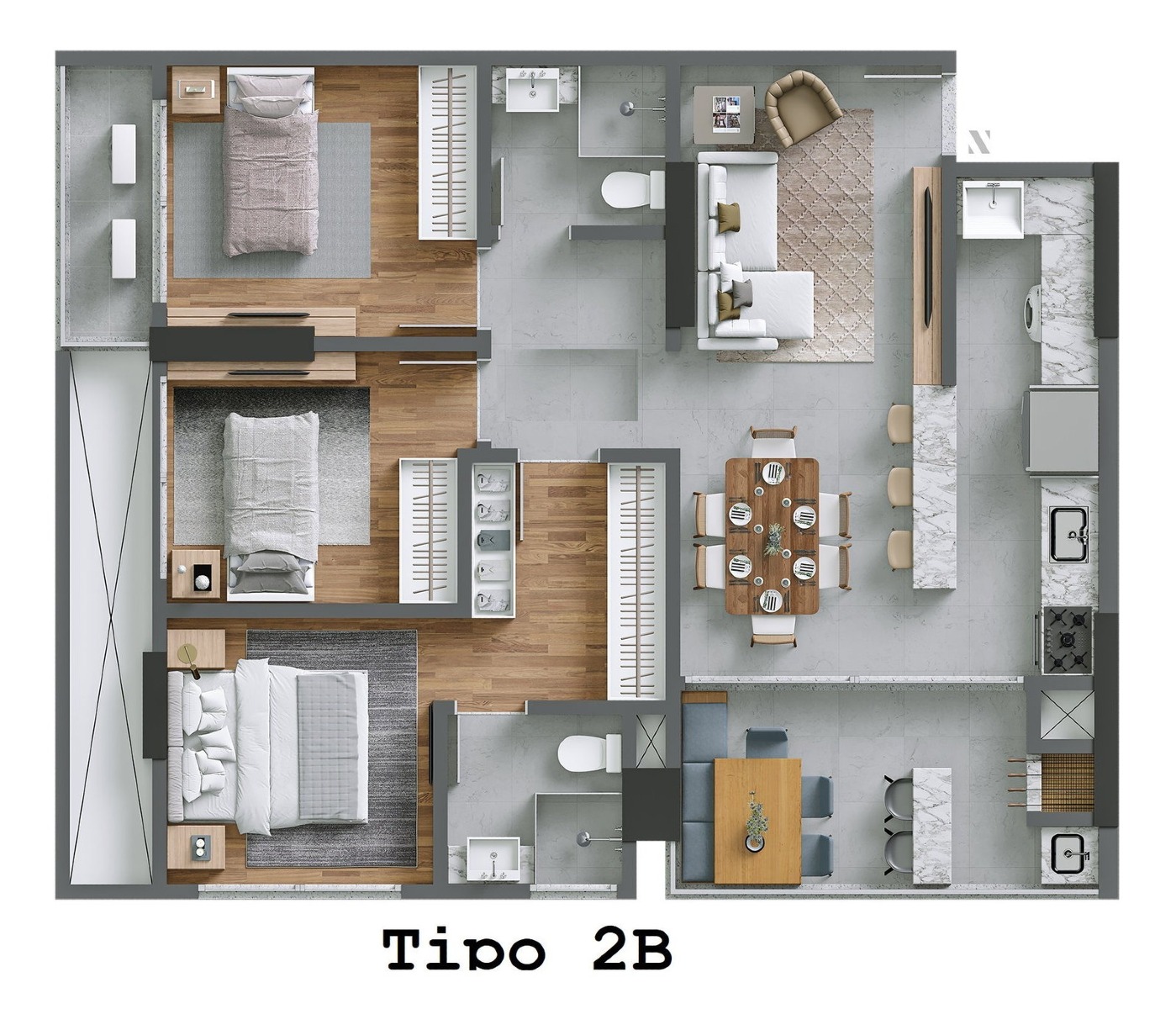 Apartamento com 3 Dormitórios, 86m² no Edifício Torres da Brava Sirena na Praia Brava, Itajaí - Planta