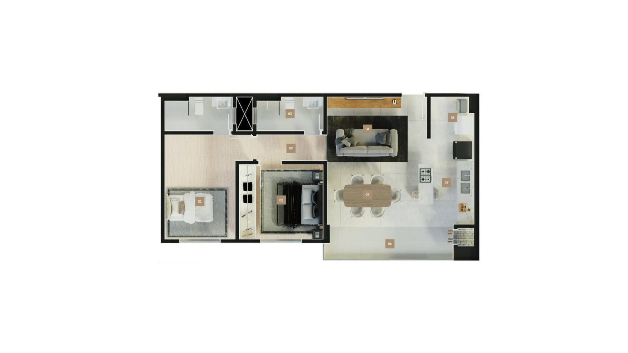 Apartamento com 2 Dormitórios no Venice Brava House na Praia Brava em Itajaí - Planta