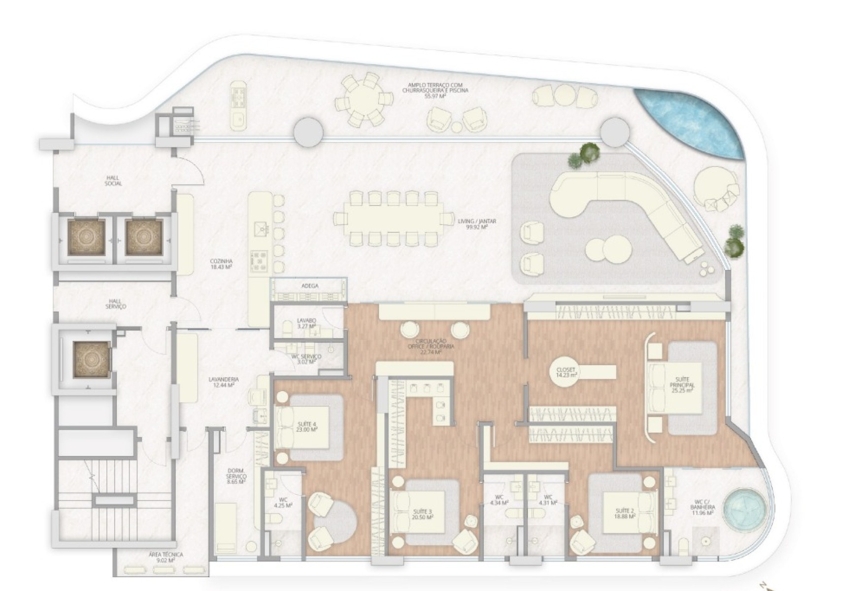 Apartamento no Atmosphere Spa Home Club 4 suítes e 398m² na Praia Brava em Itajaí - Planta