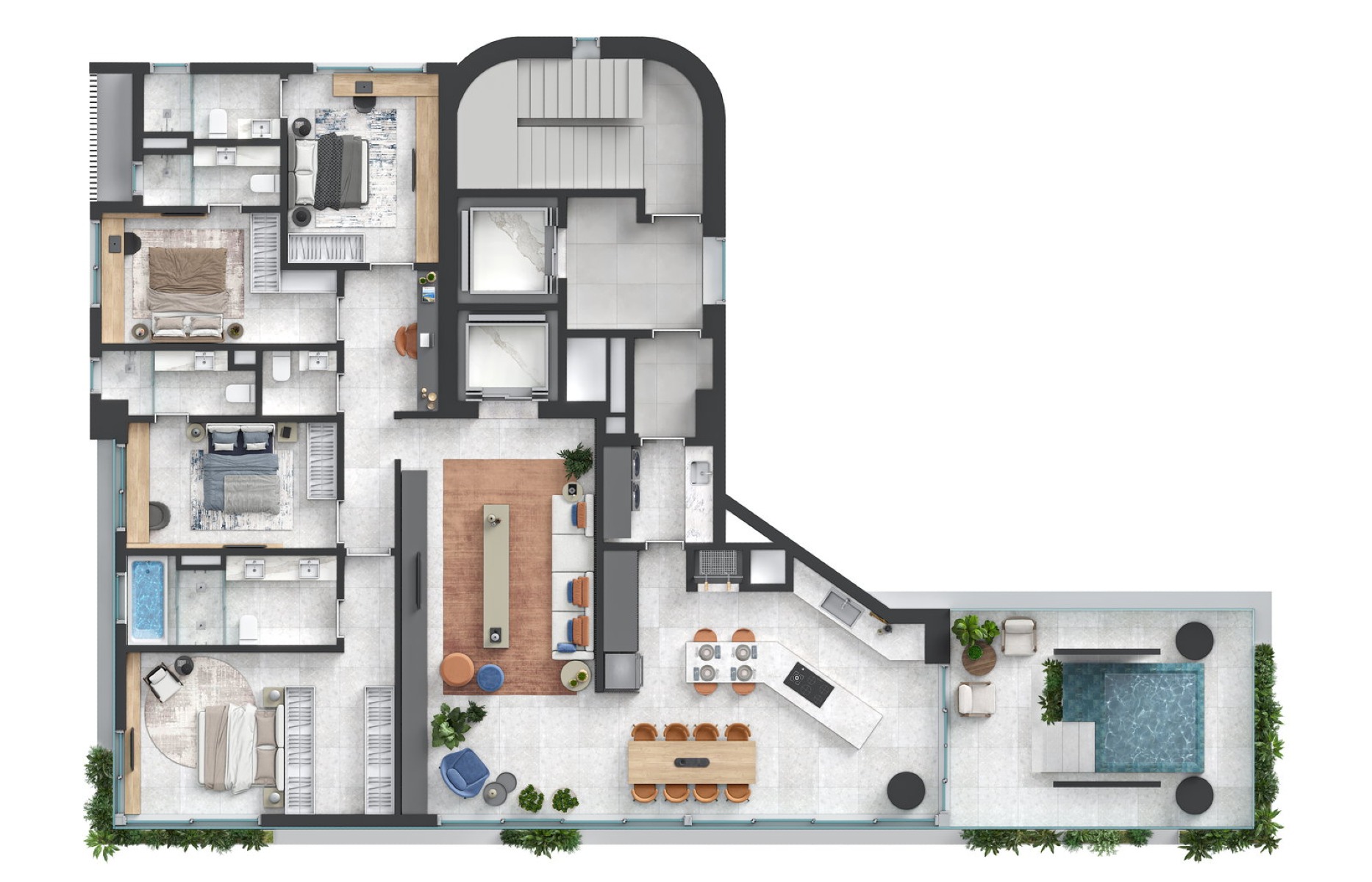 Duplex com 4 suítes Edifício Vitreo na Meia Praia em Itapema - Planta