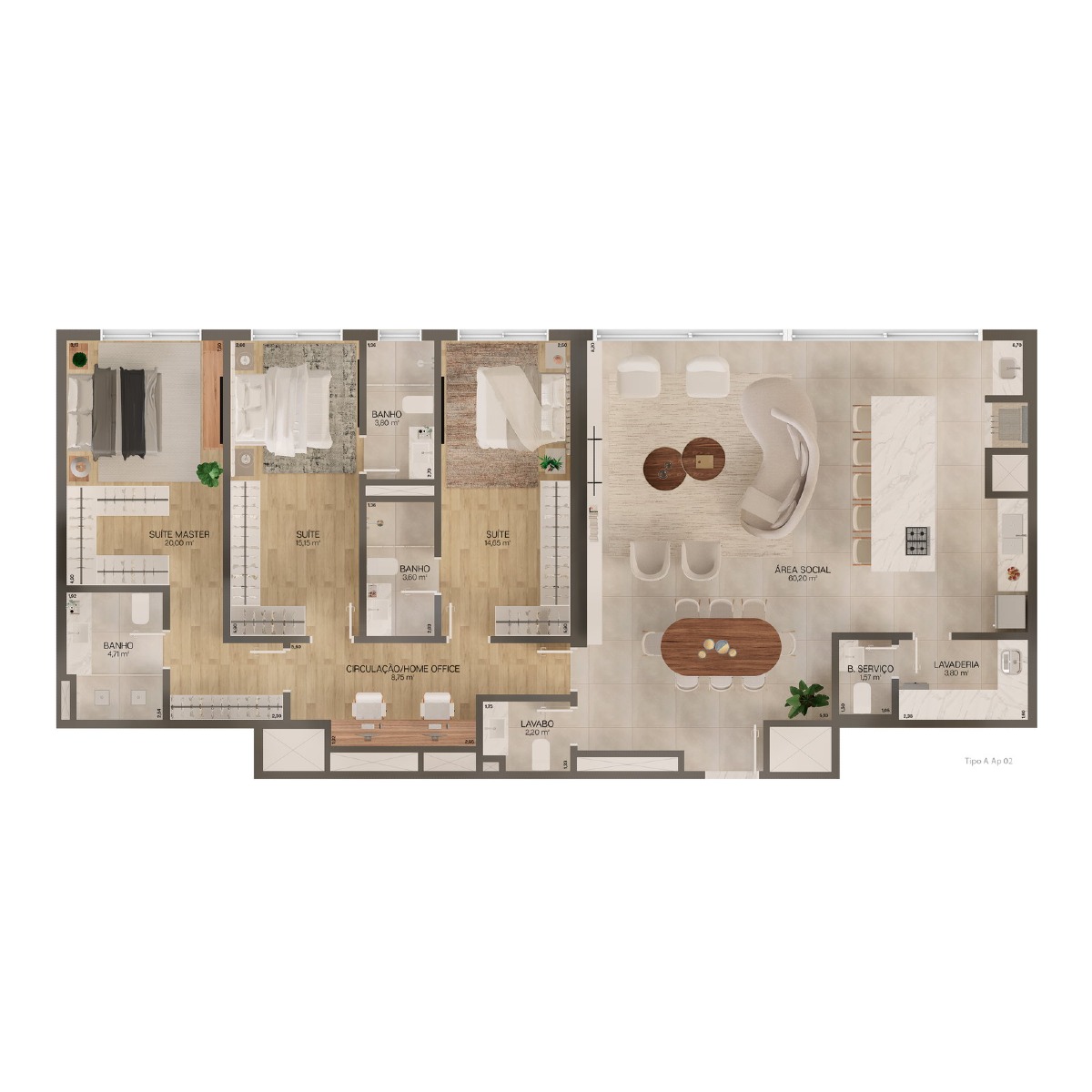 Apartamento 126,64m² com 3 Suítes no Lagom Perequê em Balneário Perequê, Porto Belo - Planta