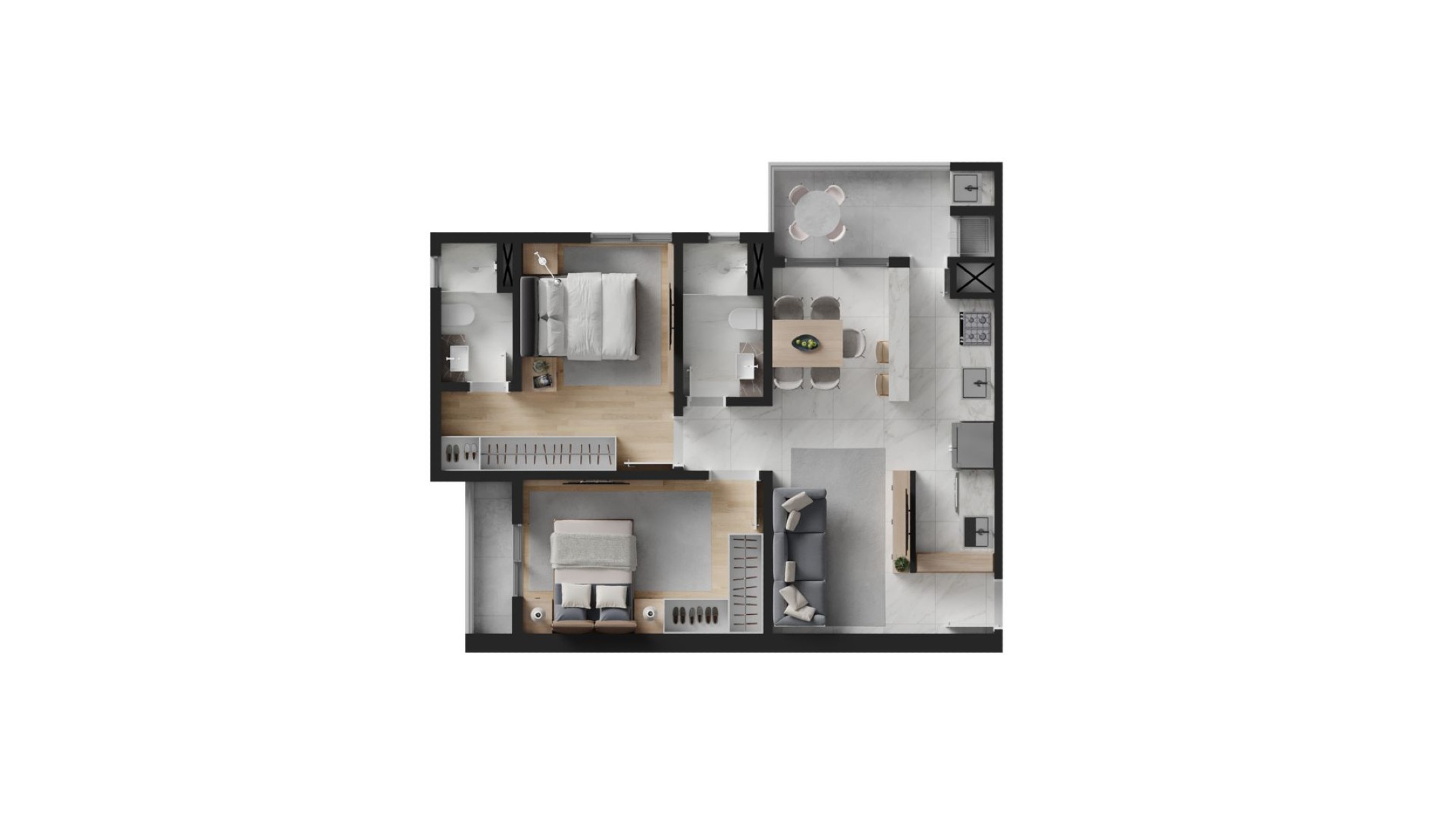 Apartamento 71,14m² com 2 Dormitórios no Edifício Habitah na Praia Brava em Itajaí - Planta
