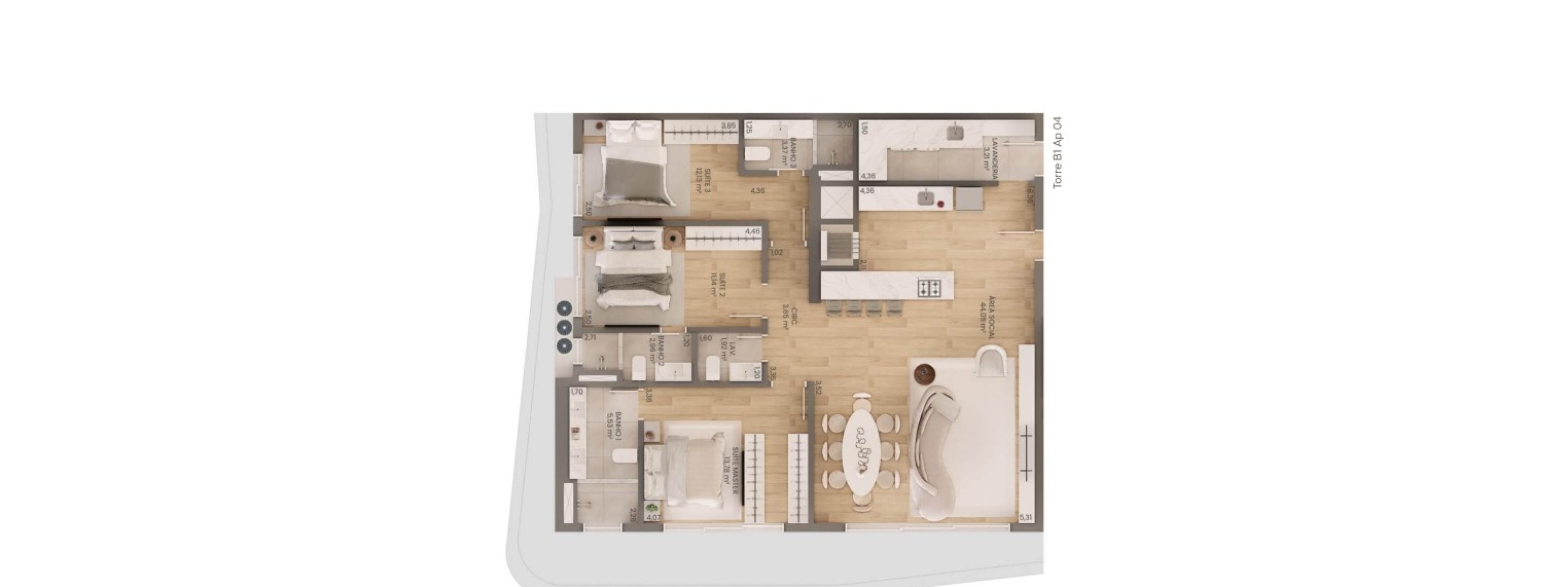 Apartamento com 3 Suítes, 123,64m² no Lagom Perequê em Balneário Perequê em Porto Belo - Planta