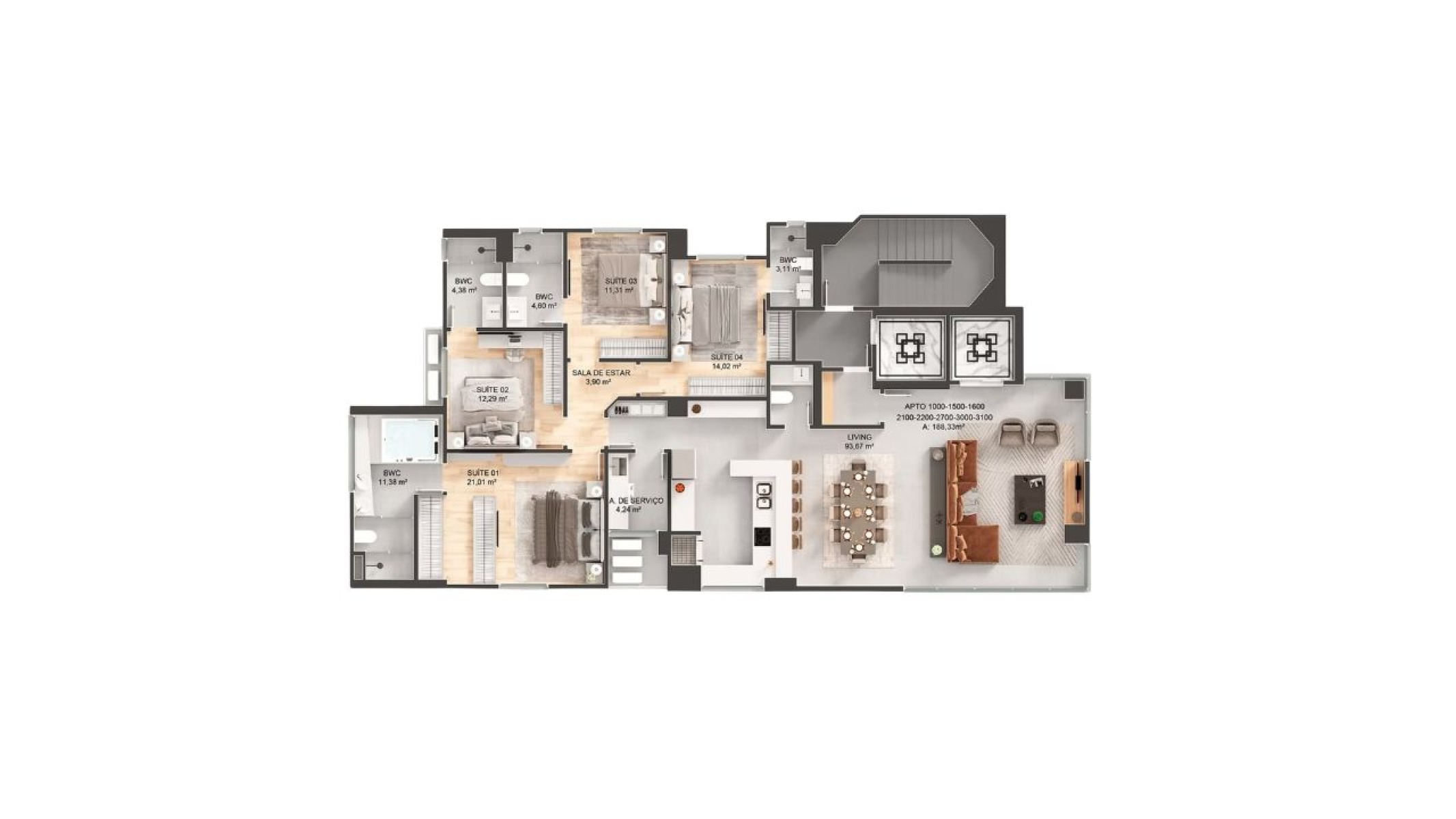Apartamento com 4 Suítes no Edifício Sparkling Wine Residence no Centro em Balneário Camboriú - Planta