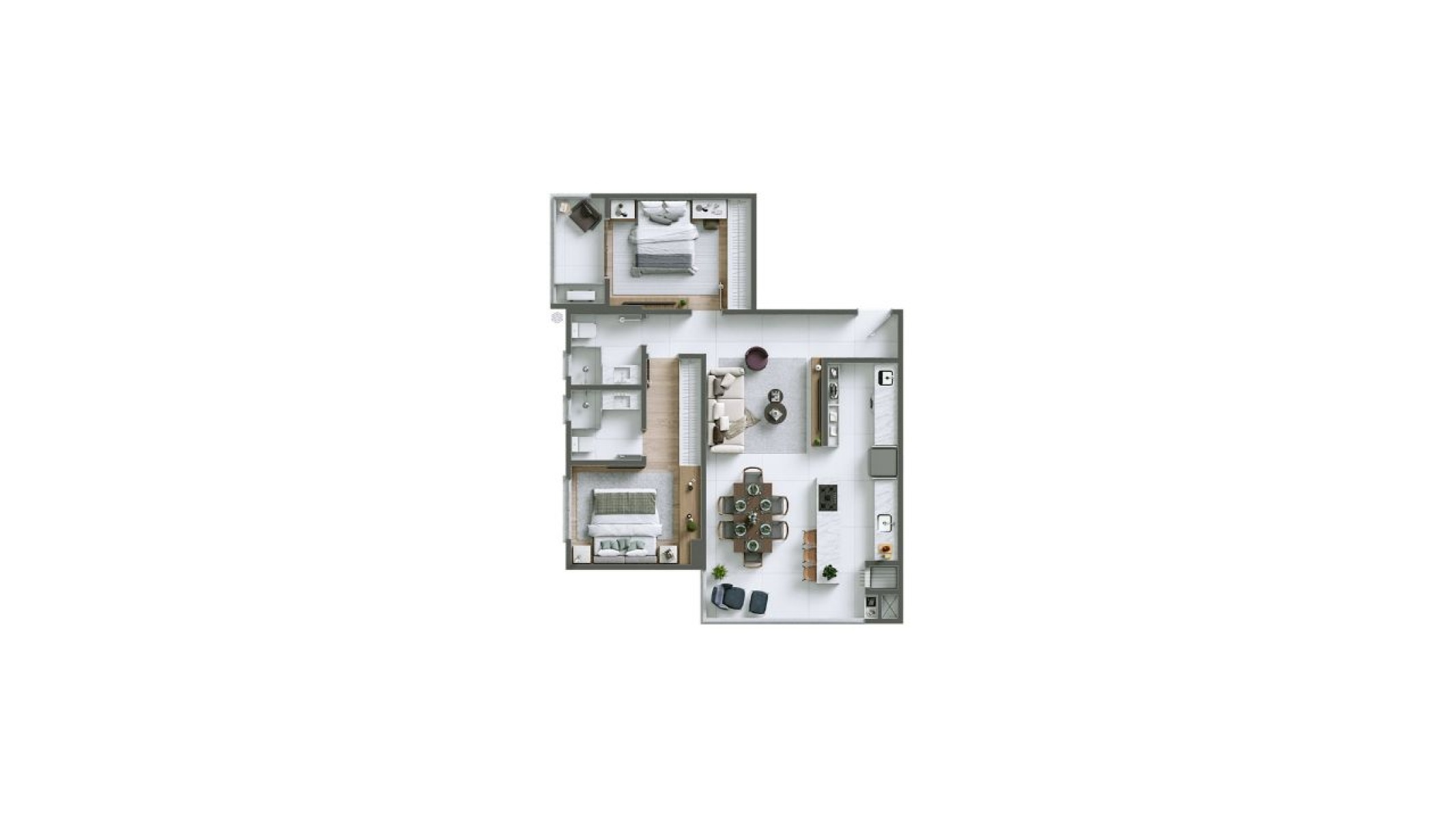 Apartamento na planta com 2 dormitórios no Edifício Positano na Praia Brava em Itajaí - Planta