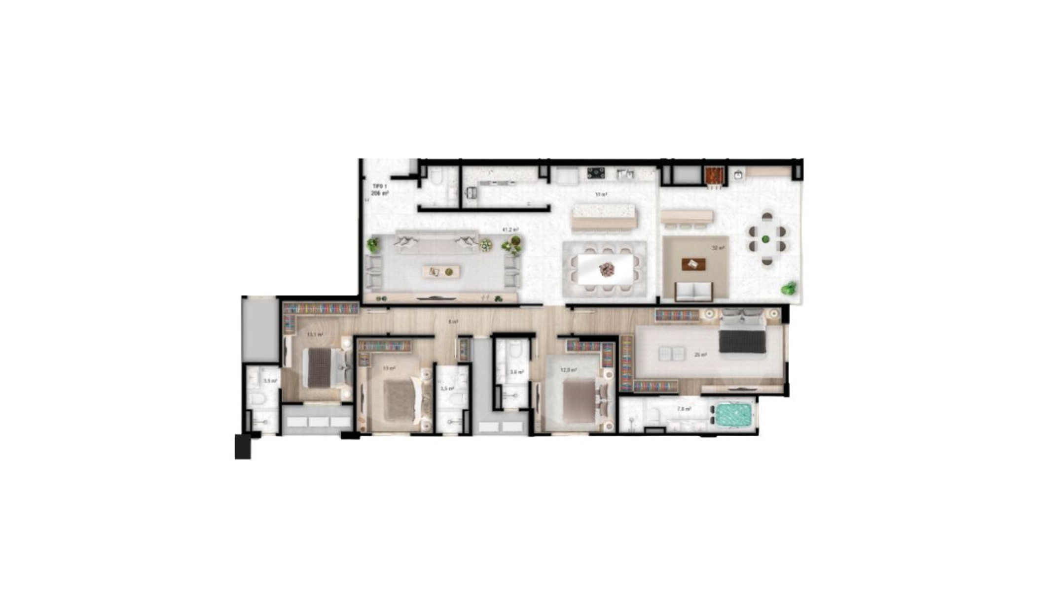 Apartamento Frente mar com 4 suítes no Edifício Palais Royal em Balneário Perequê, Porto Belo - Planta
