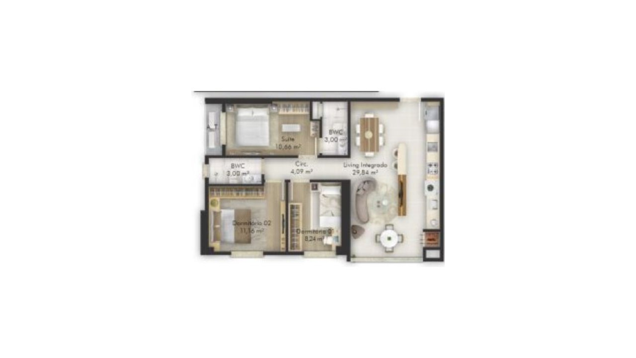 Apartamento 83,50m² com 3 Dormitórios no Edifício AP Towers em Balneário Perequê, Porto Belo - Planta
