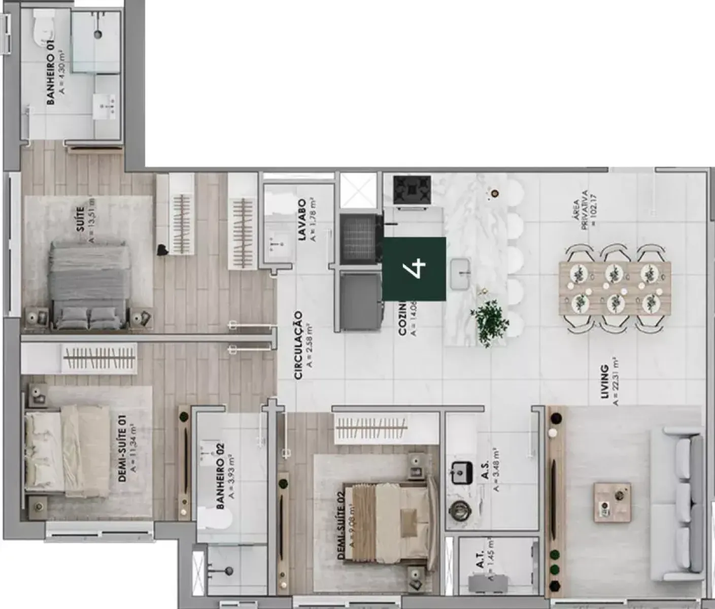 Apartamento com 3 quartos no Edifício Garden Park Home Club no Pioneiros em Balneário Camboriú - Planta