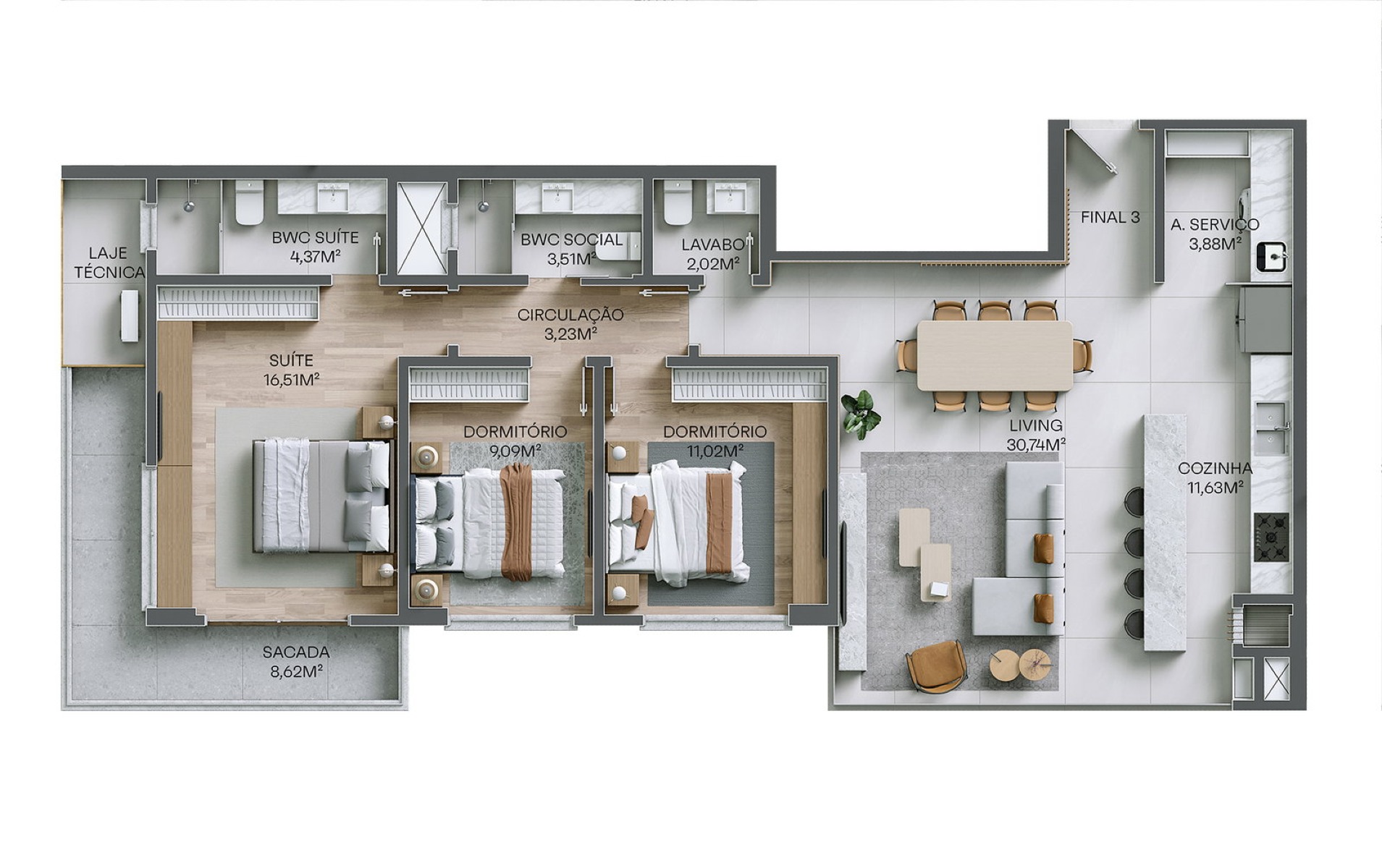 Apartamento com 3 quartos no Edifício Brava Fascine na Praia Brava em Itajaí - Planta