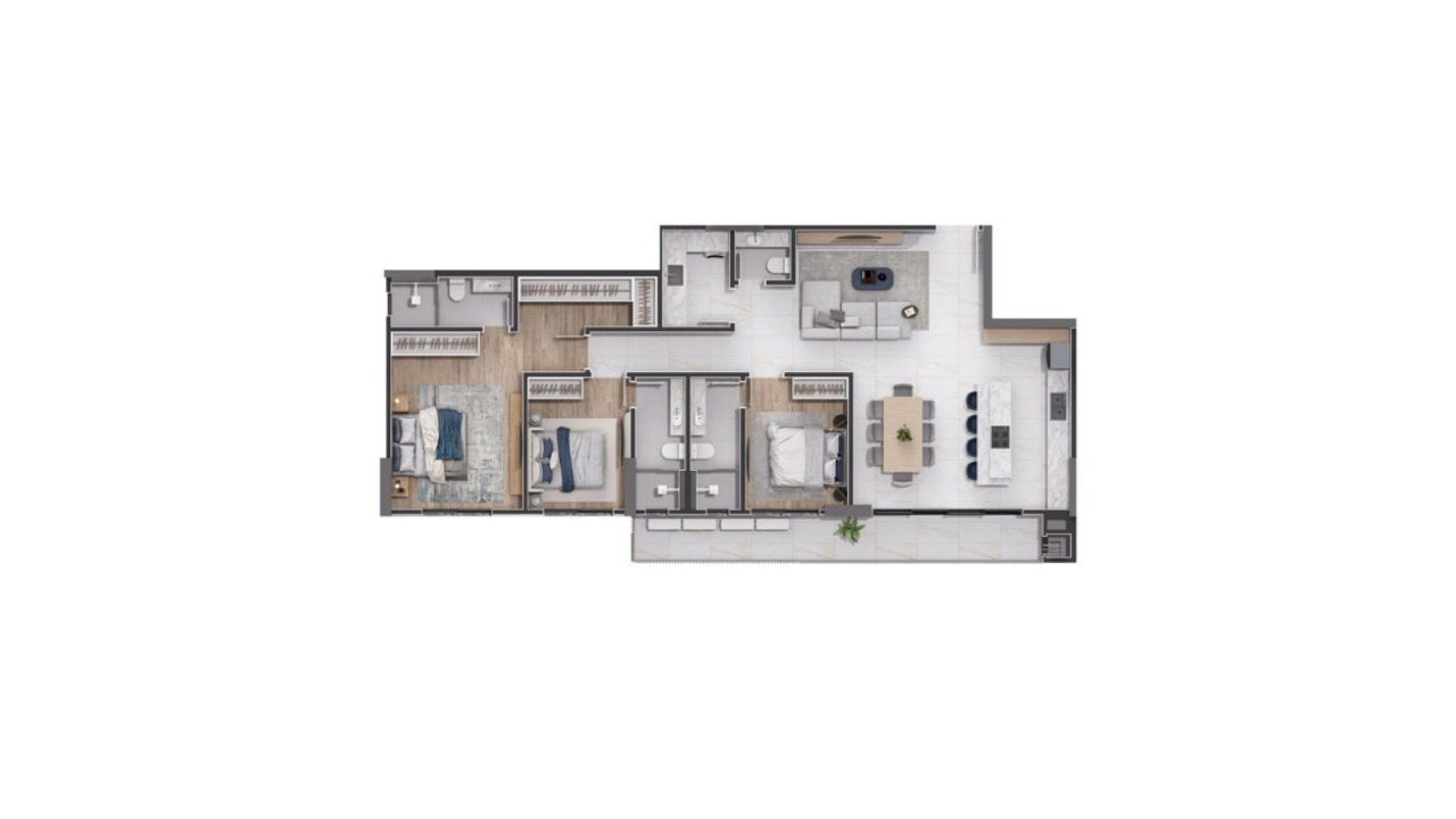 Apartamento na planta com 3 suítes no Edifício Coastline na Praia Brava em Itajaí - Planta