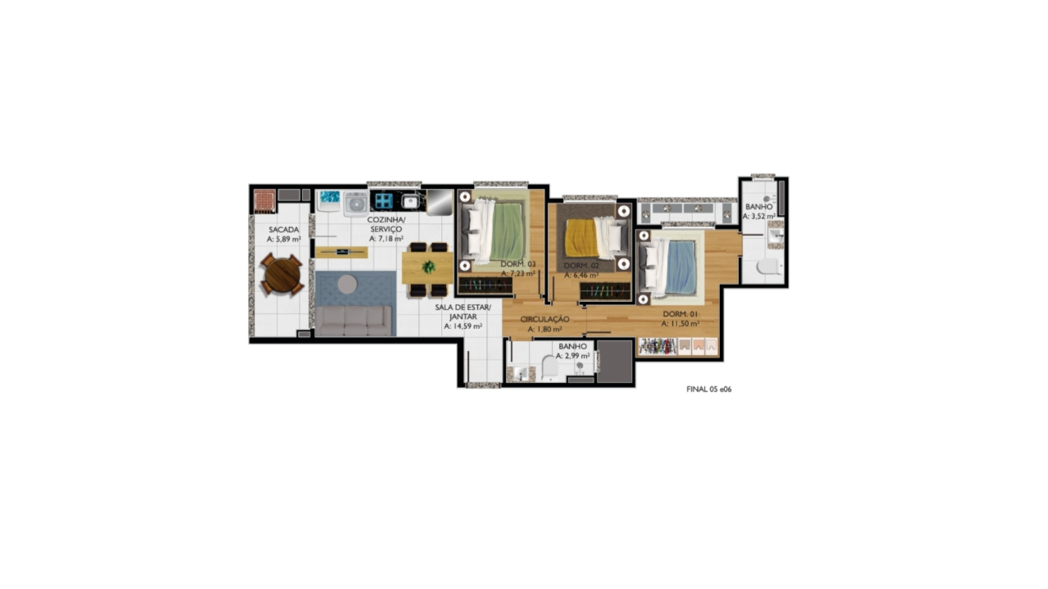 Apartamento com 3 dormitórios no The Sands no Morretes em Itapema - Planta