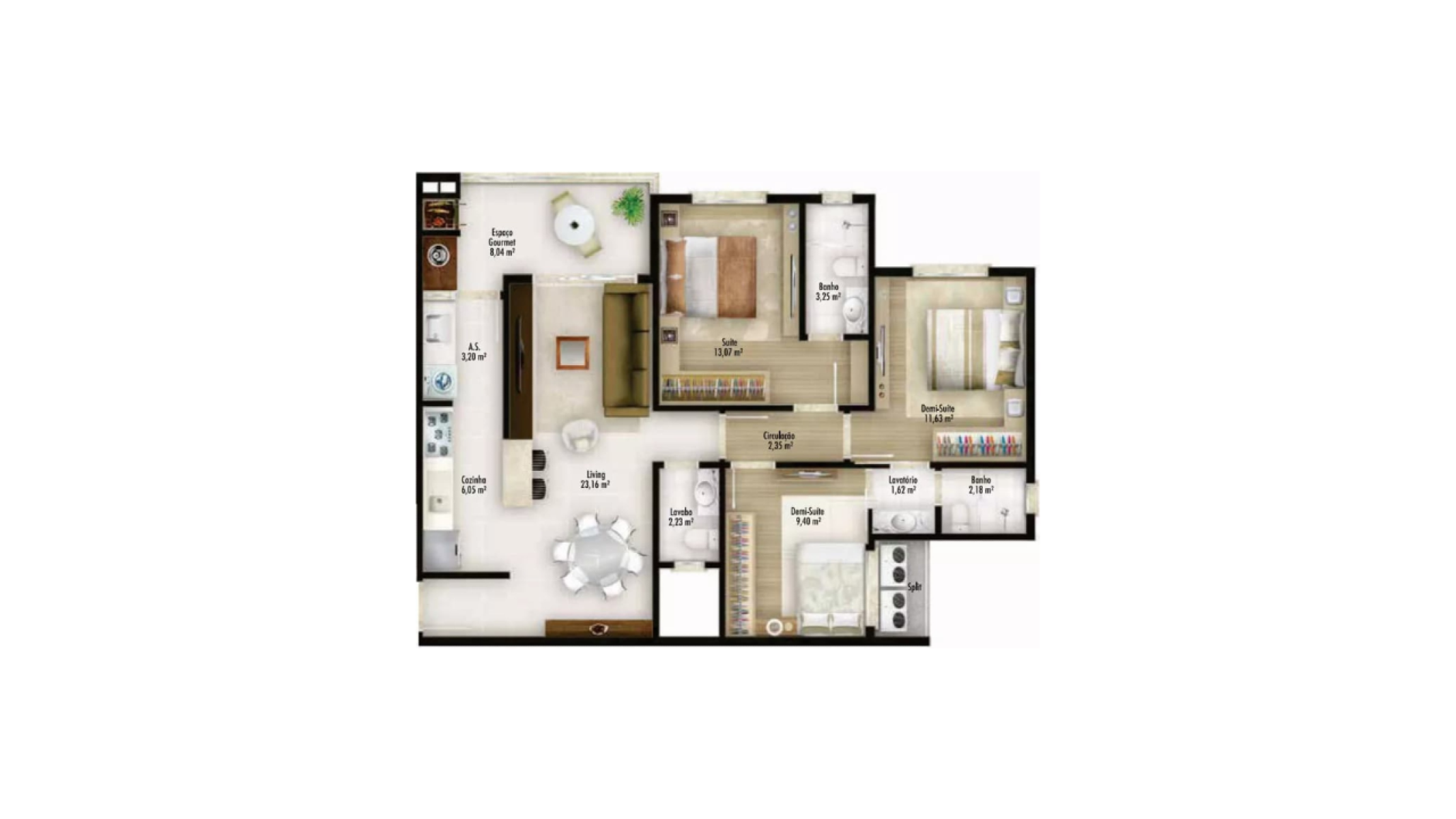 Apartamento com 3 Suítes no Belmare Residence no Canto da Praia em Itapema - Planta