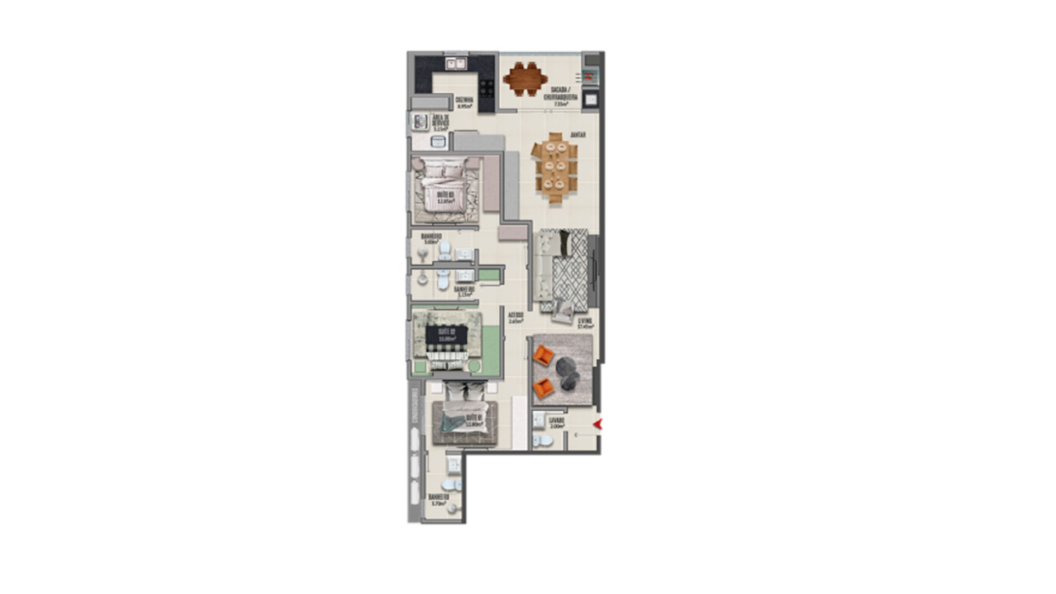 Apartamento com 3 Suítes no Adonai Residence na Meia Praia em Itapema - Planta