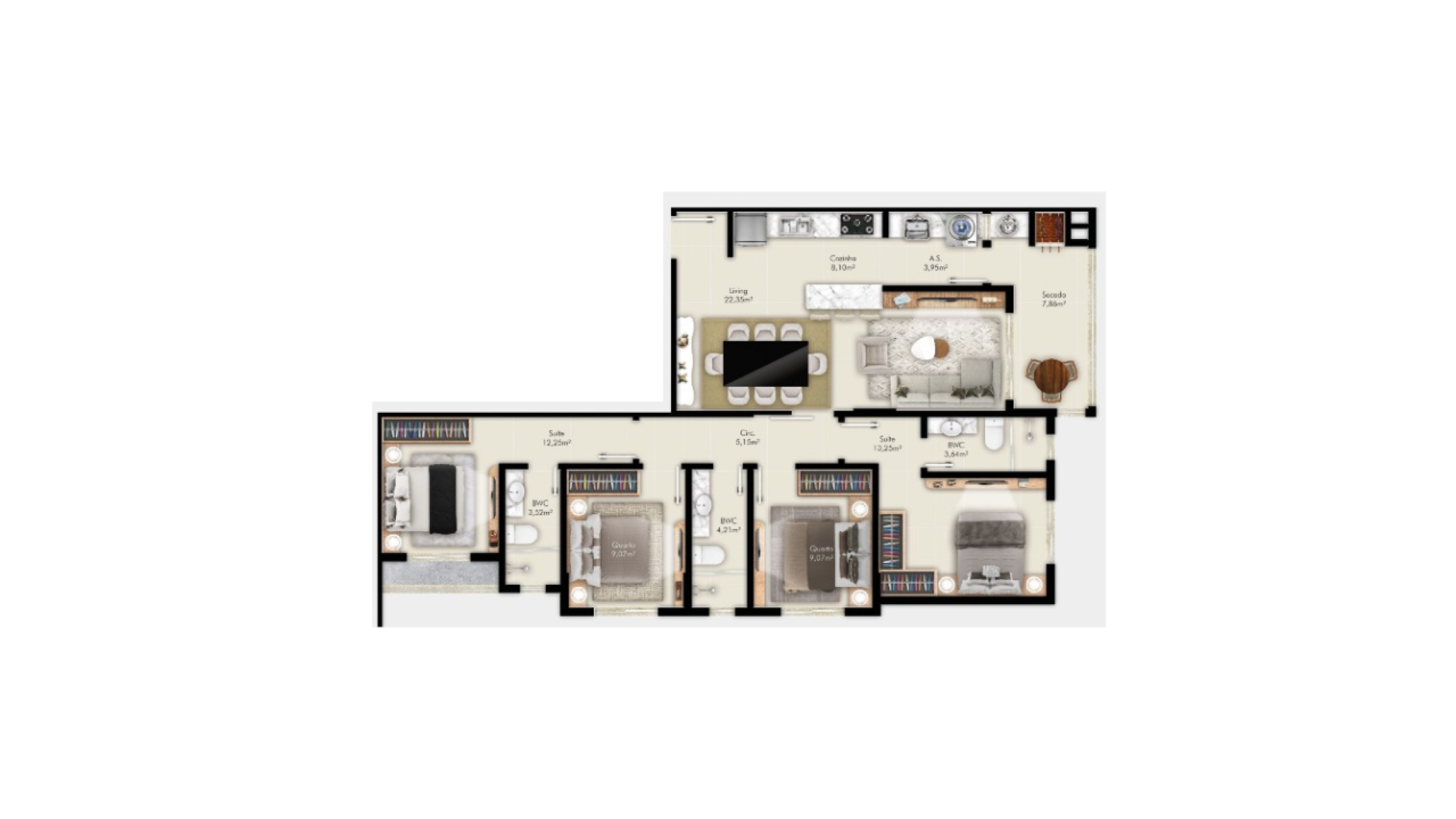 Apartamento com 2 Suítes no Green Ville Home Club na Meia Praia em Itapema - Planta