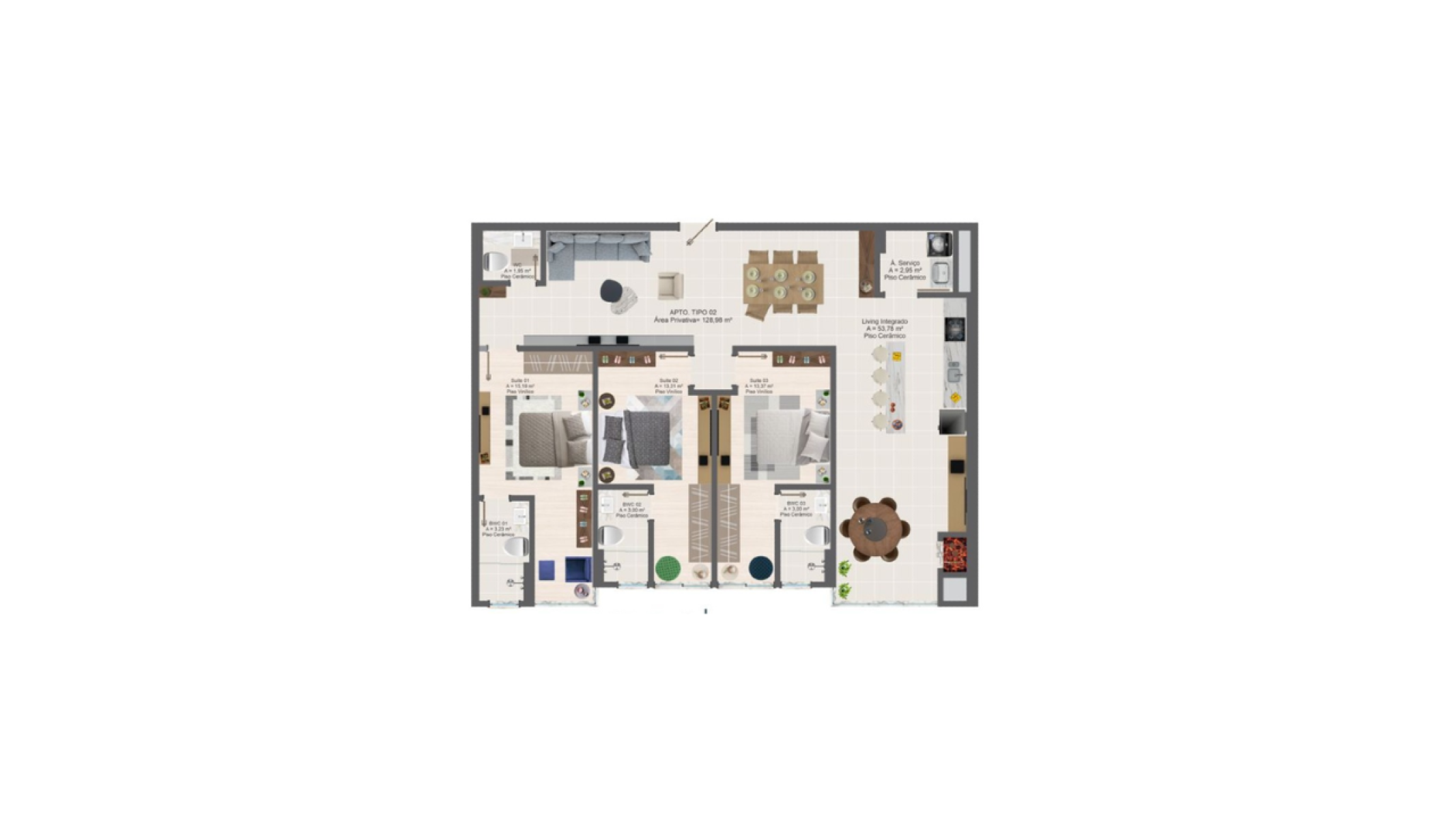 Apartamento de 129m² com 3 suítes Atlan Tower no Centro, Itapema - Planta