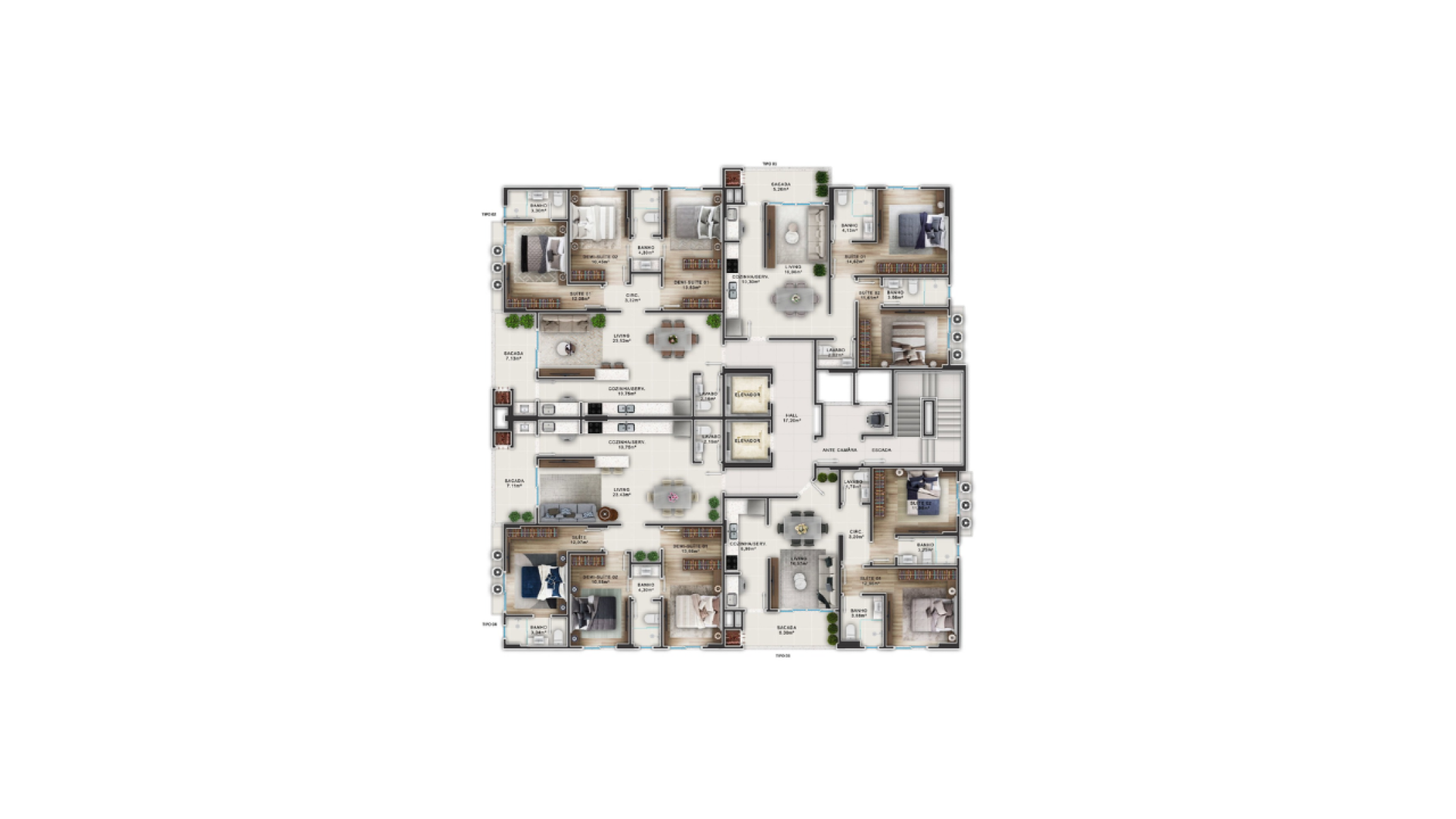 Apartamento com 2 suítes na planta no edifício Bruxelas na Meia Praia, Itapema - Planta