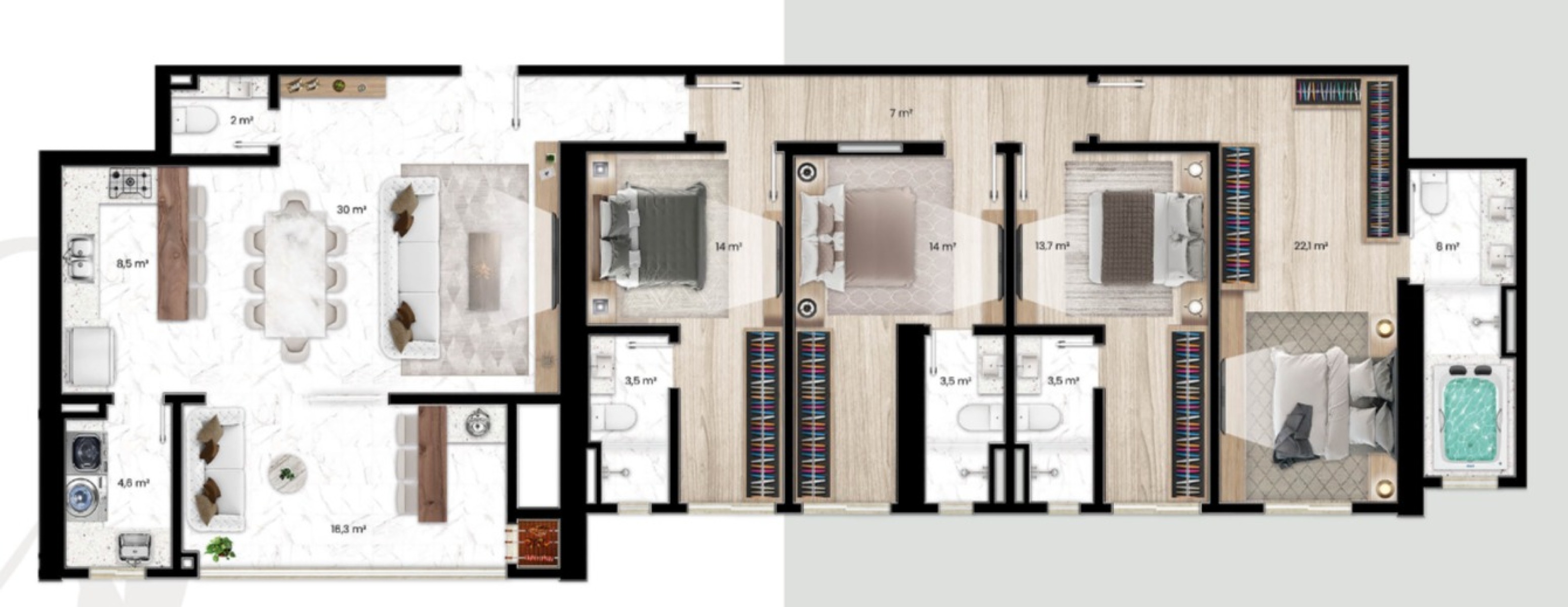 Apartamento com 4 suítes no Edifício Montreux no Centro de Itapema - Planta