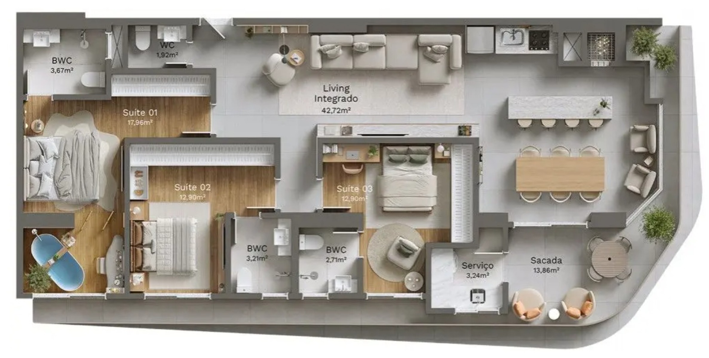 Apartamento com 3 suítes no Edifício Villa Lobos no Perequê em Porto Belo - Planta