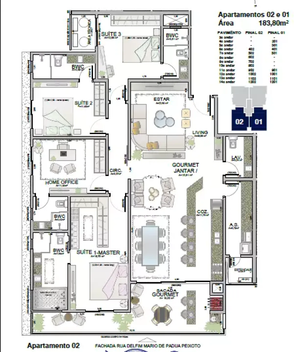 Apartamento com 4 Suítes e Vista Mar no Jardins da Brava na Praia Brava em Itajaí - Planta