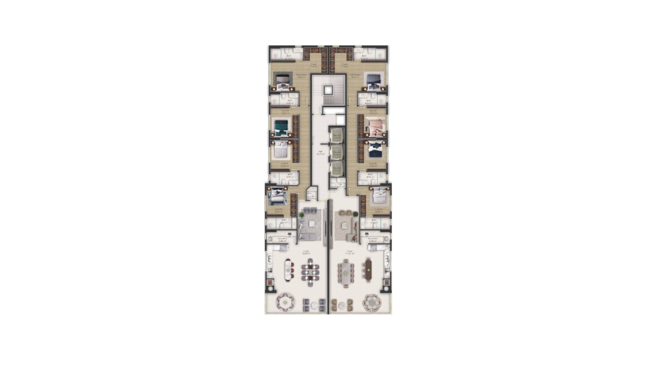Apartamento 203m² com 4 Suítes no Shanghai Tower na Meia Praia em Itapema - Planta