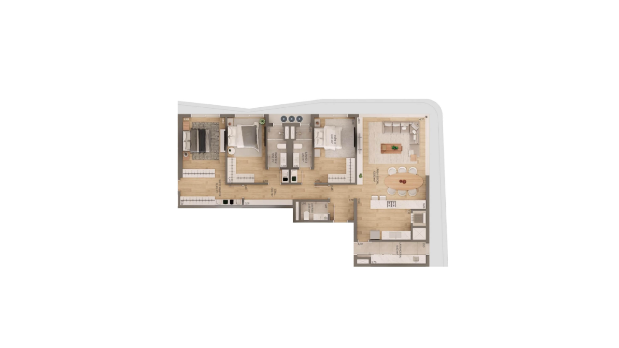 Apartamento com 3 suítes, 144,03m² no Lagom Perequê em Porto Belo - Planta