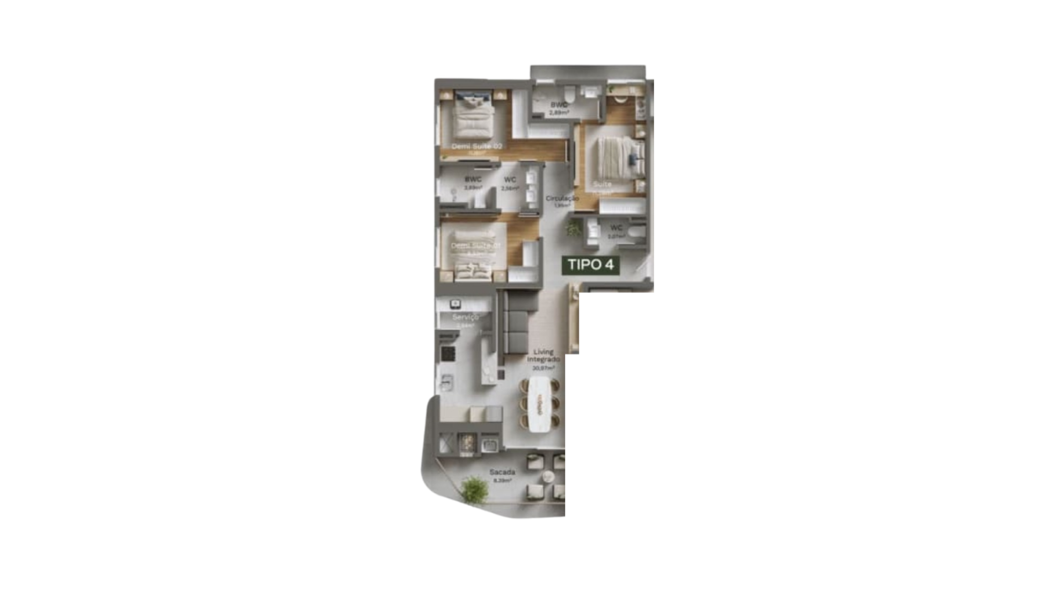 Apartamento com 3 Dormitórios no Villa Lobos em Balneário Perequê Porto Belo - Planta